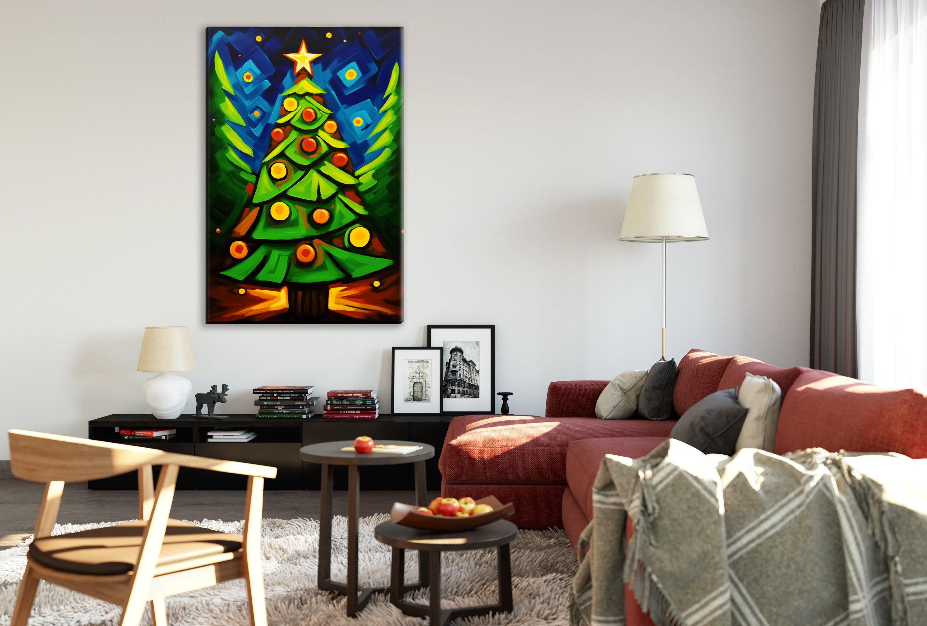 Christmas Tree Canvas - Large Geometric Holiday Wall Art | Gallery Wrapped Artist Print