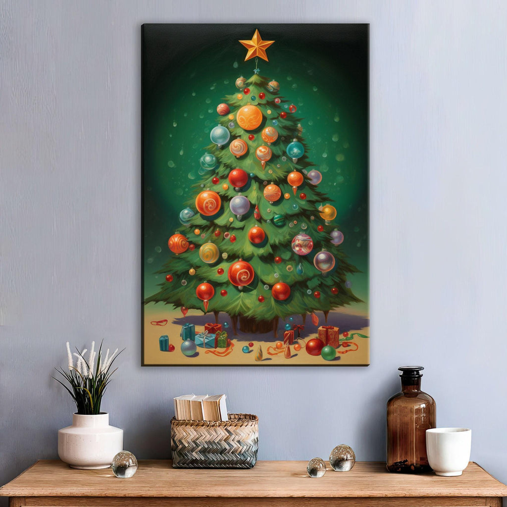 Holiday Tree Canvas | Bright Christmas Art on Extra Large Gallery Wrapped Canvas, Ready to Hang
