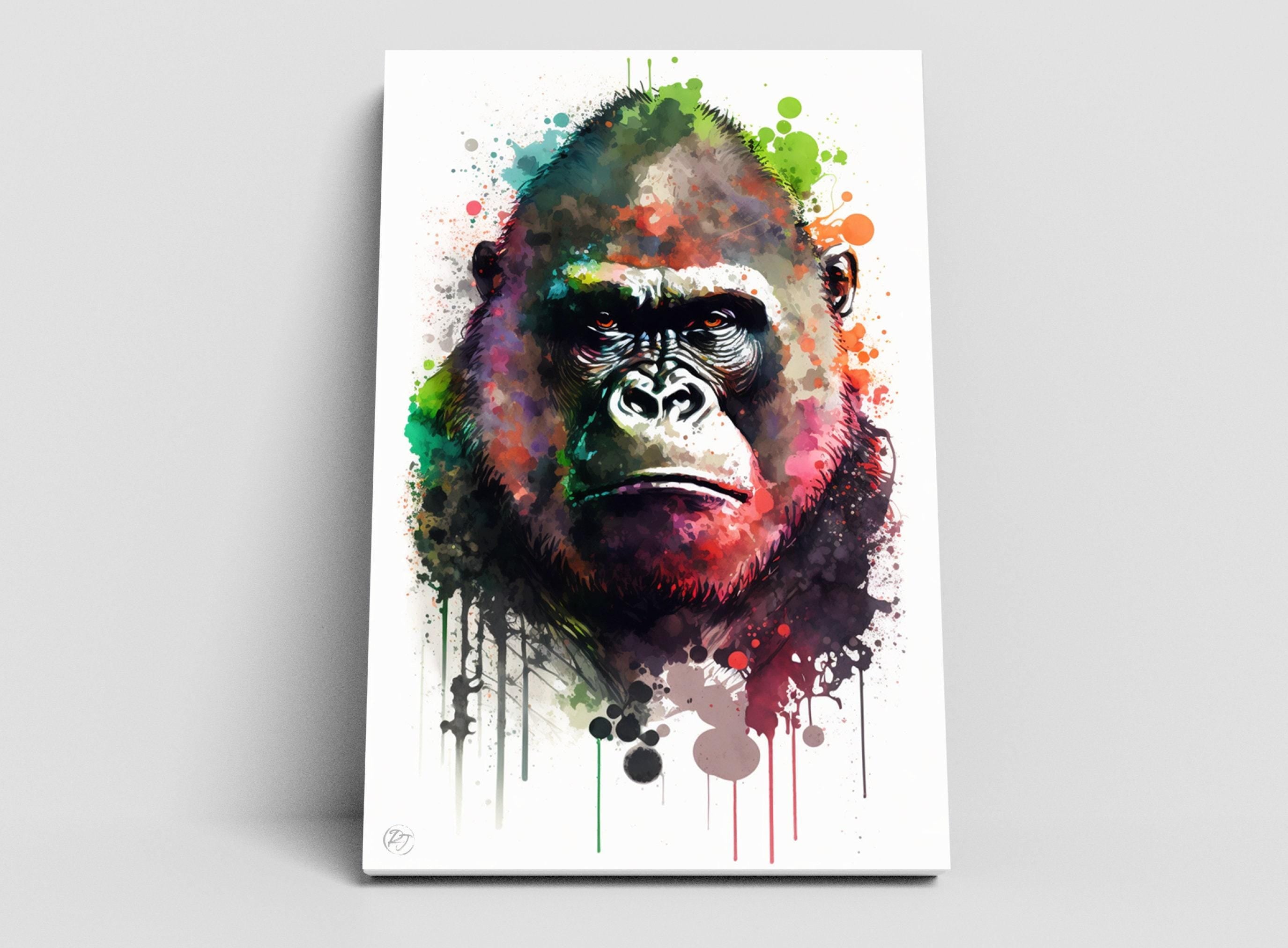 Gorilla Majesty: Watercolor Gorilla Wall Art Print, Giclee Print on Canvas, Artist Paper, Watercolor Paper, Available in Extra Large Sizes