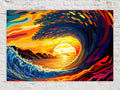 Ocean Wave Art Print - Surf Canvas Print | California Surf Art | Sunset Pipeline Painting