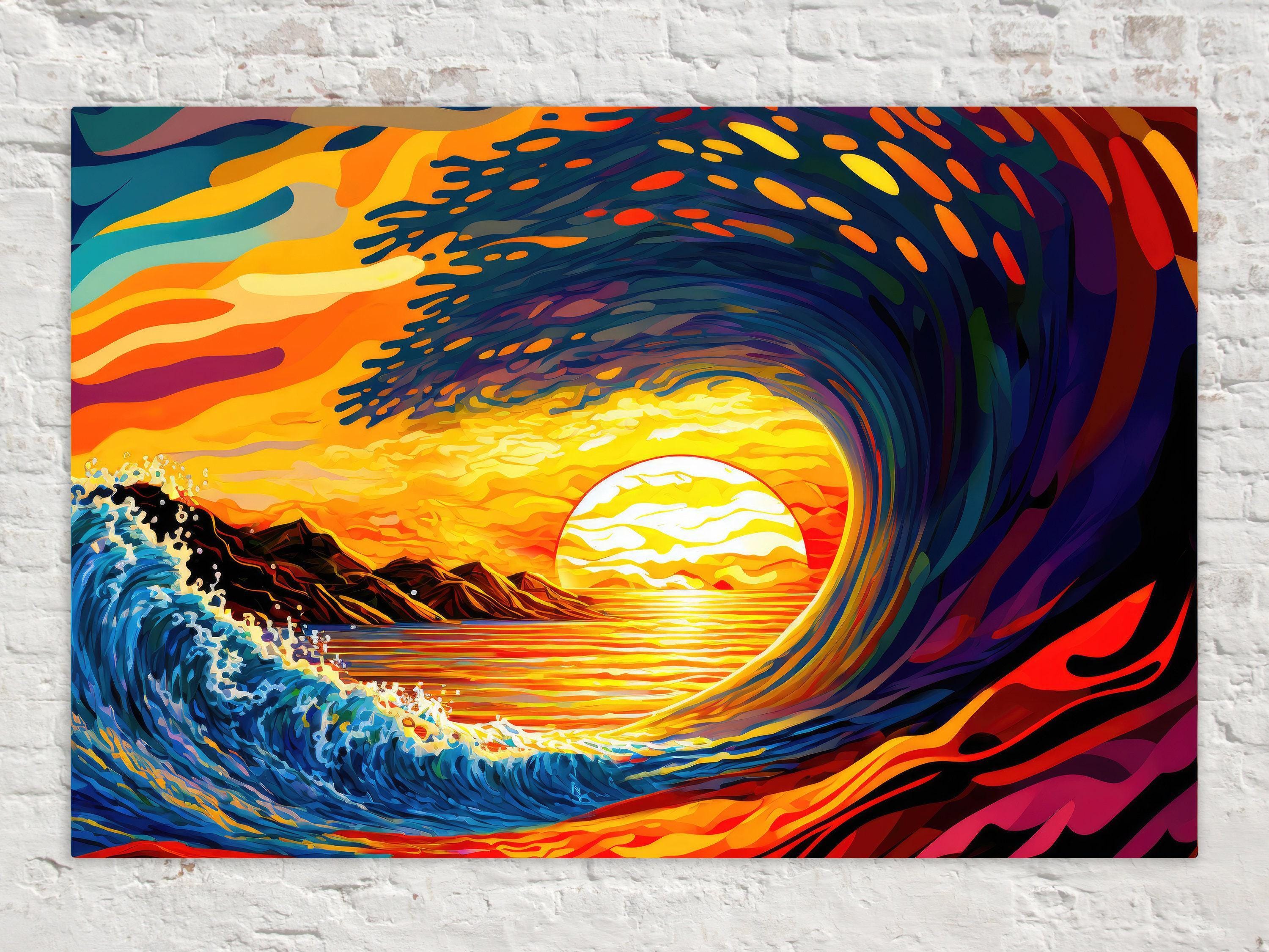 Ocean Wave Art Print - Surf Canvas Print | California Surf Art | Sunset Pipeline Painting