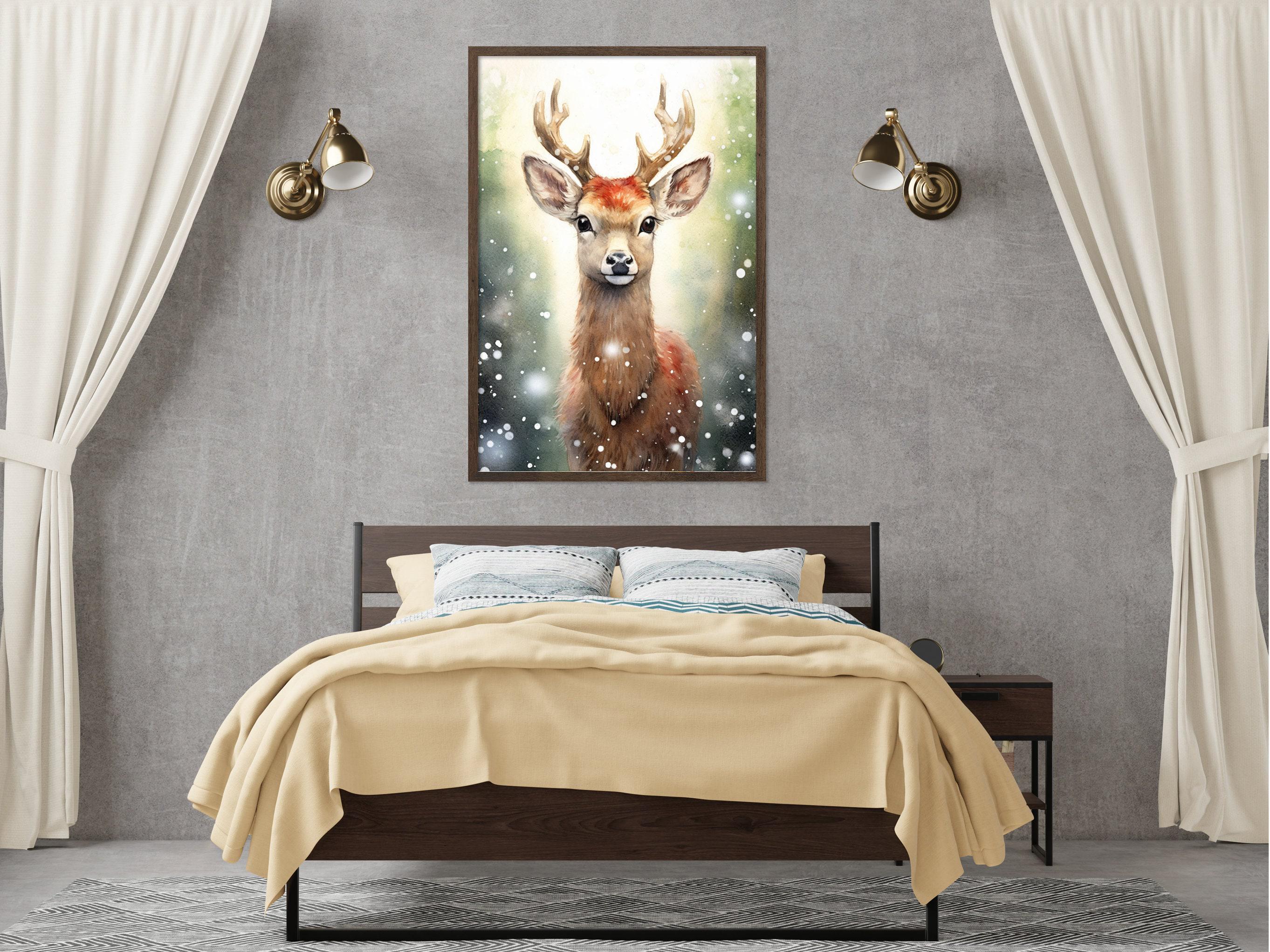 Baby Reindeer Watercolor - Festive Christmas Art, Giclee Print on Canvas, Artist Paper, Watercolor Paper, Available in Extra Large Sizes