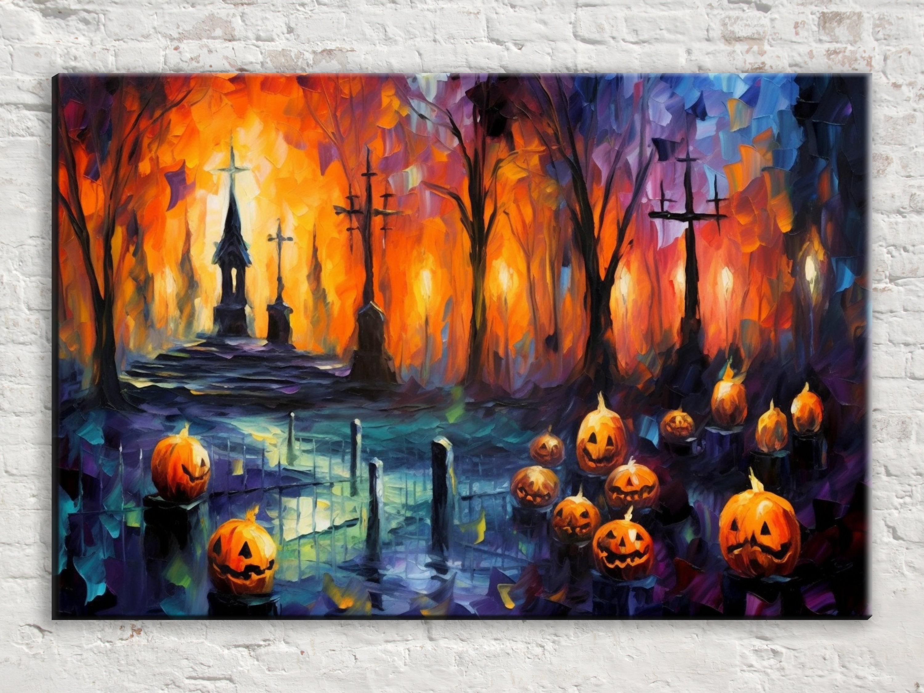 Halloween Graveyard Canvas | Spooky Wall Art - Large Gallery Wrapped Artist Print