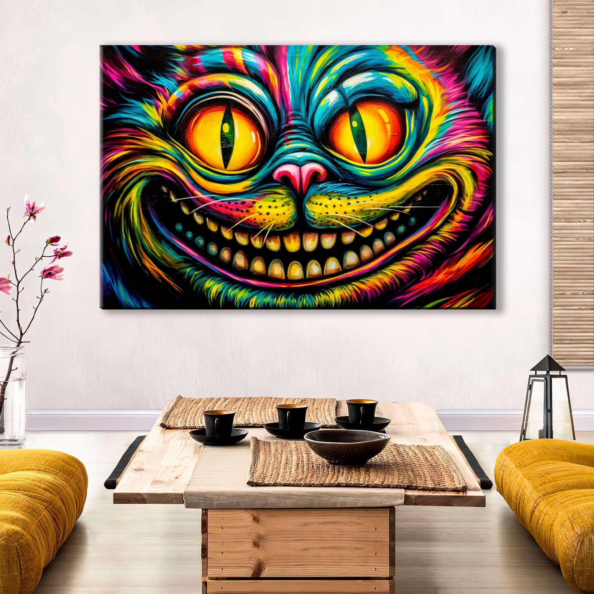 Cheshire Cat Wall Art – Vibrant Fantasy Canvas Print | Wonderland Themed Art