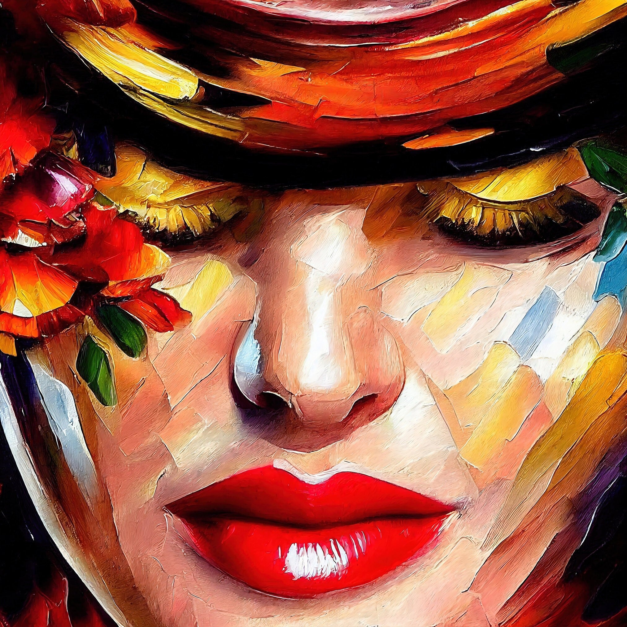 Red Lips Canvas - Woman Canvas Print With Vibrant Oil Painting, Sexy Lips Artwork