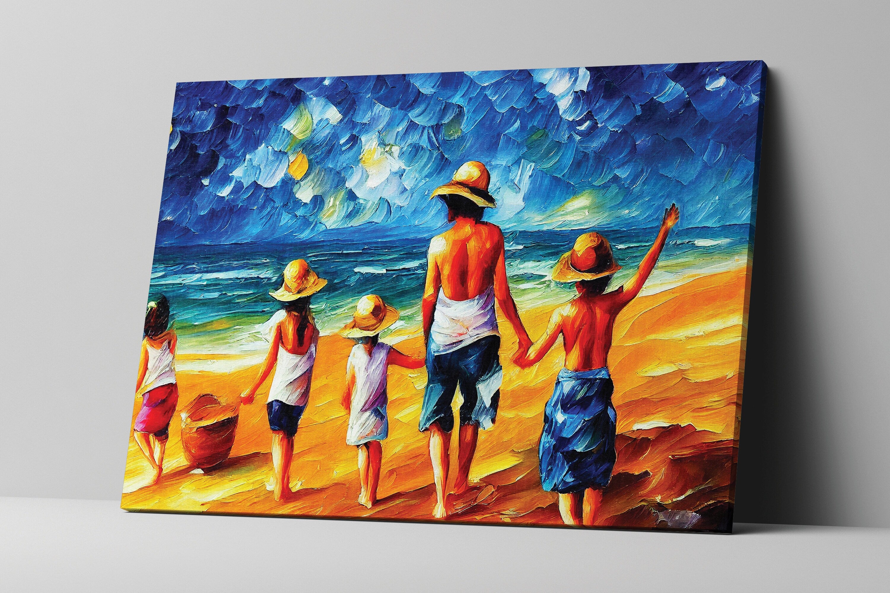 Kids Beach Canvas Print - Vibrant Colorful Canvas Art with Wooden Frame