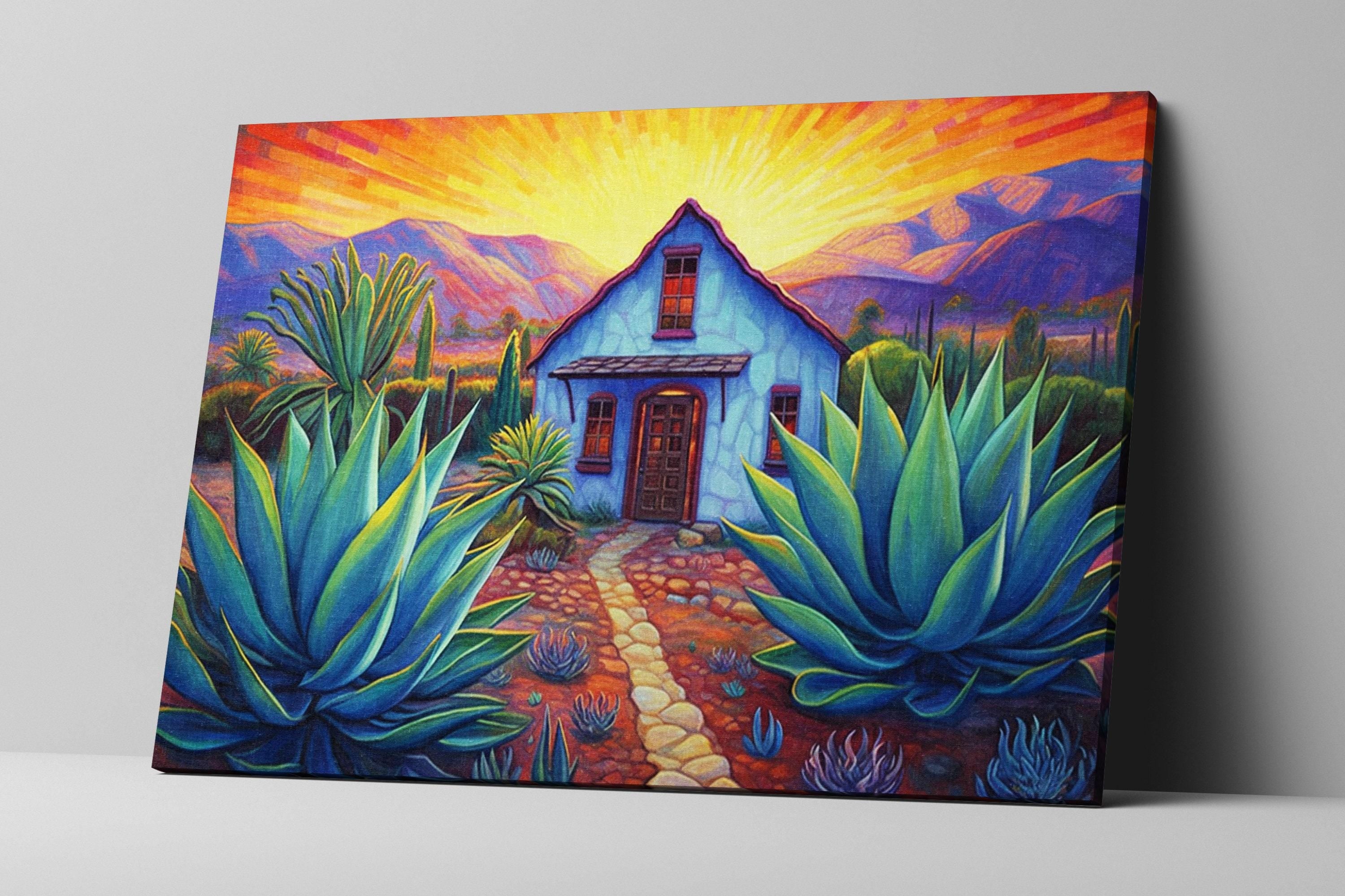Blue Agave Canvas | Large Southwest Wall Art - Gallery Wrapped Desert Plant Print
