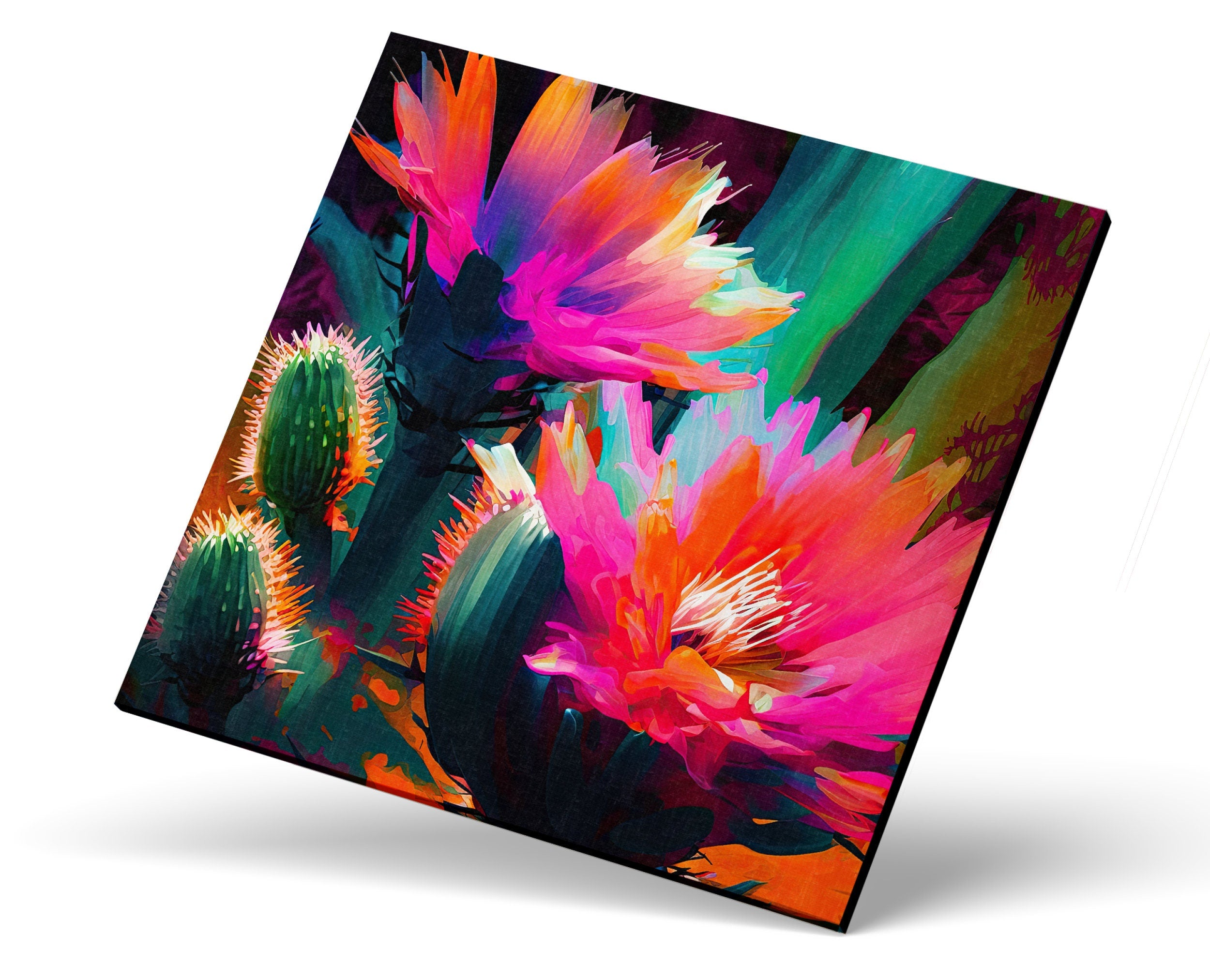 Desert Cactus Art – Pink Saguaro Flower Giclée Print on Gallery Wrapped Canvas