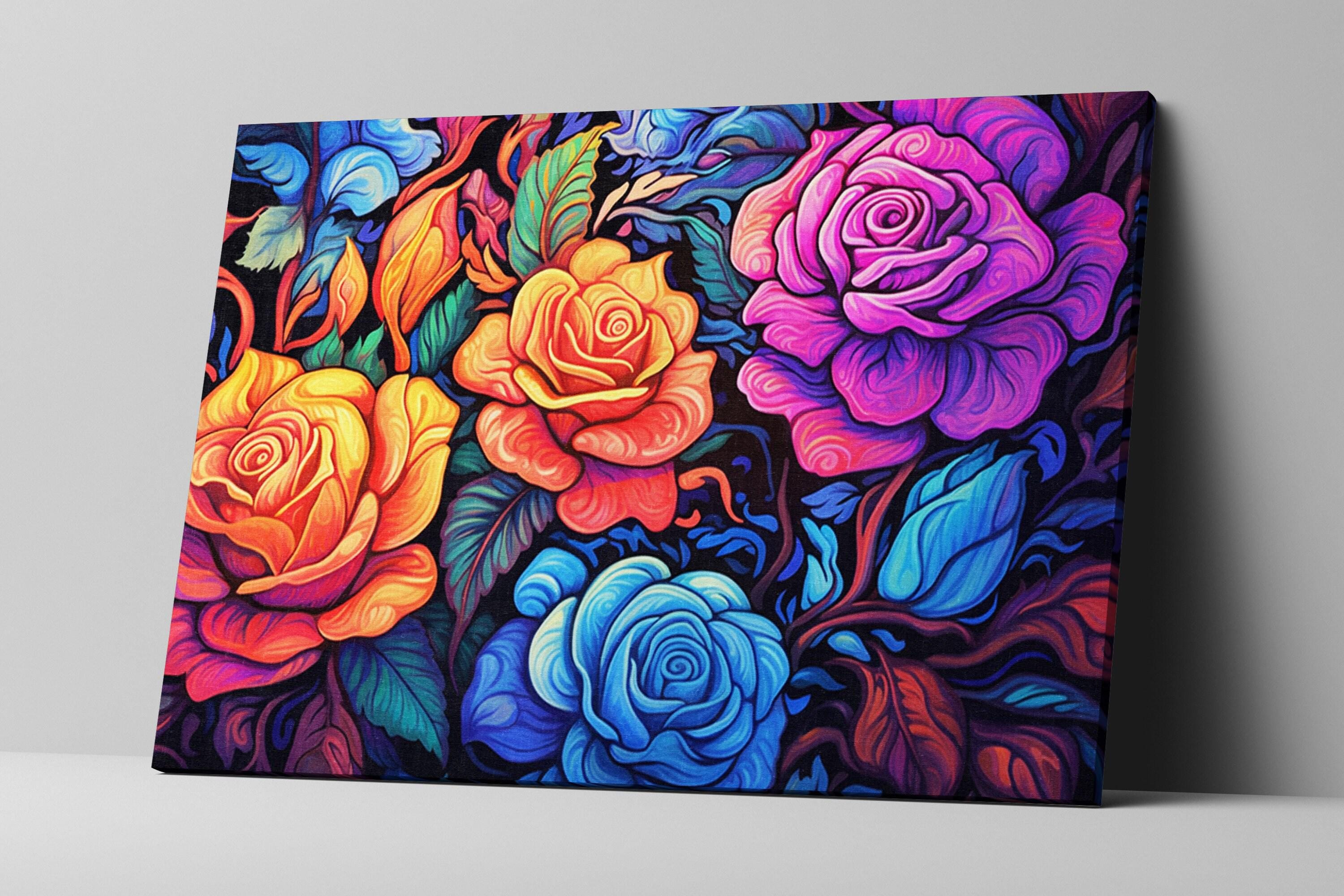 Floral Rose Canvas - Large Canvas Print With Rose Bouquet Wall Art & Wood Frame