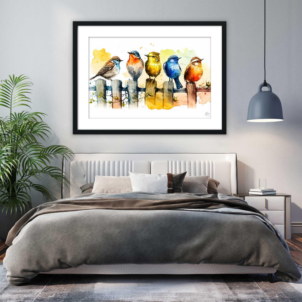 Birds Watercolor Art Print, Colorful Canvas Print, Nature Animals Framed Wall Art