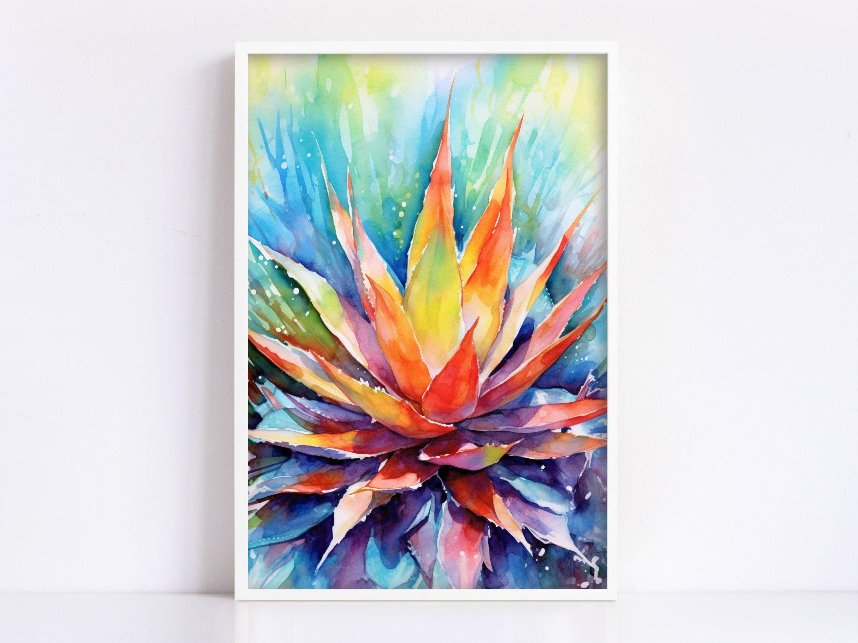 Sunset Glow Agave - Southwest Watercolor Wall Decor, Giclee Print on Canvas, Artist Paper, Watercolor Paper, Available in Extra Large Sizes