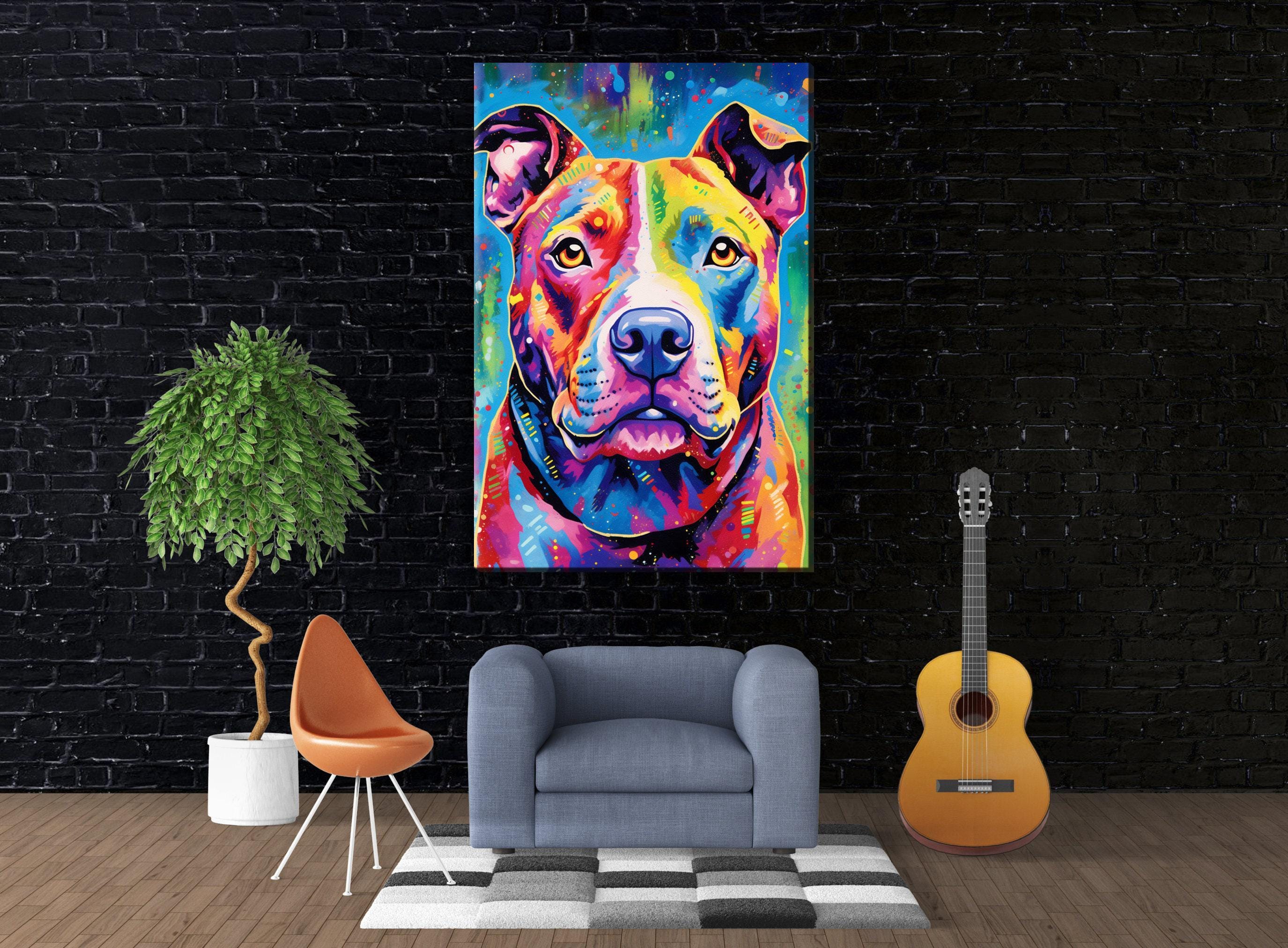 Pitbull Canvas Print – Large Dog Portrait on Artist Grade Canvas with Real Wood Frame