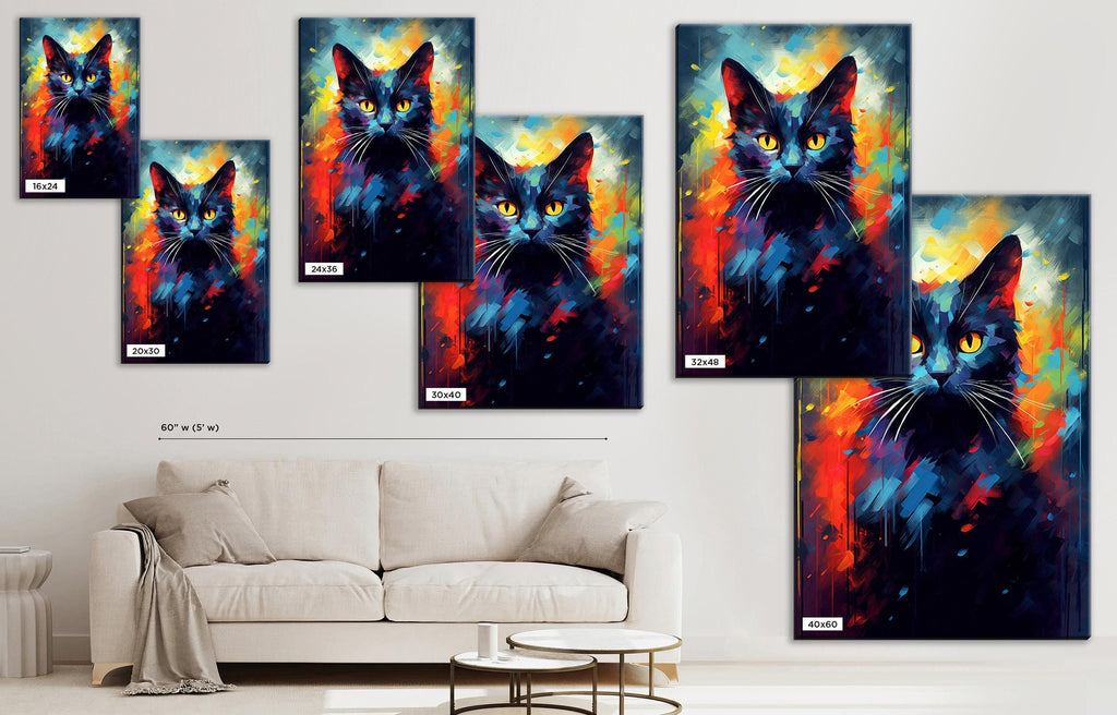 Halloween Black Cat Art - Large Gallery Wrapped Canvas Wall Art | Spooky Home Decor