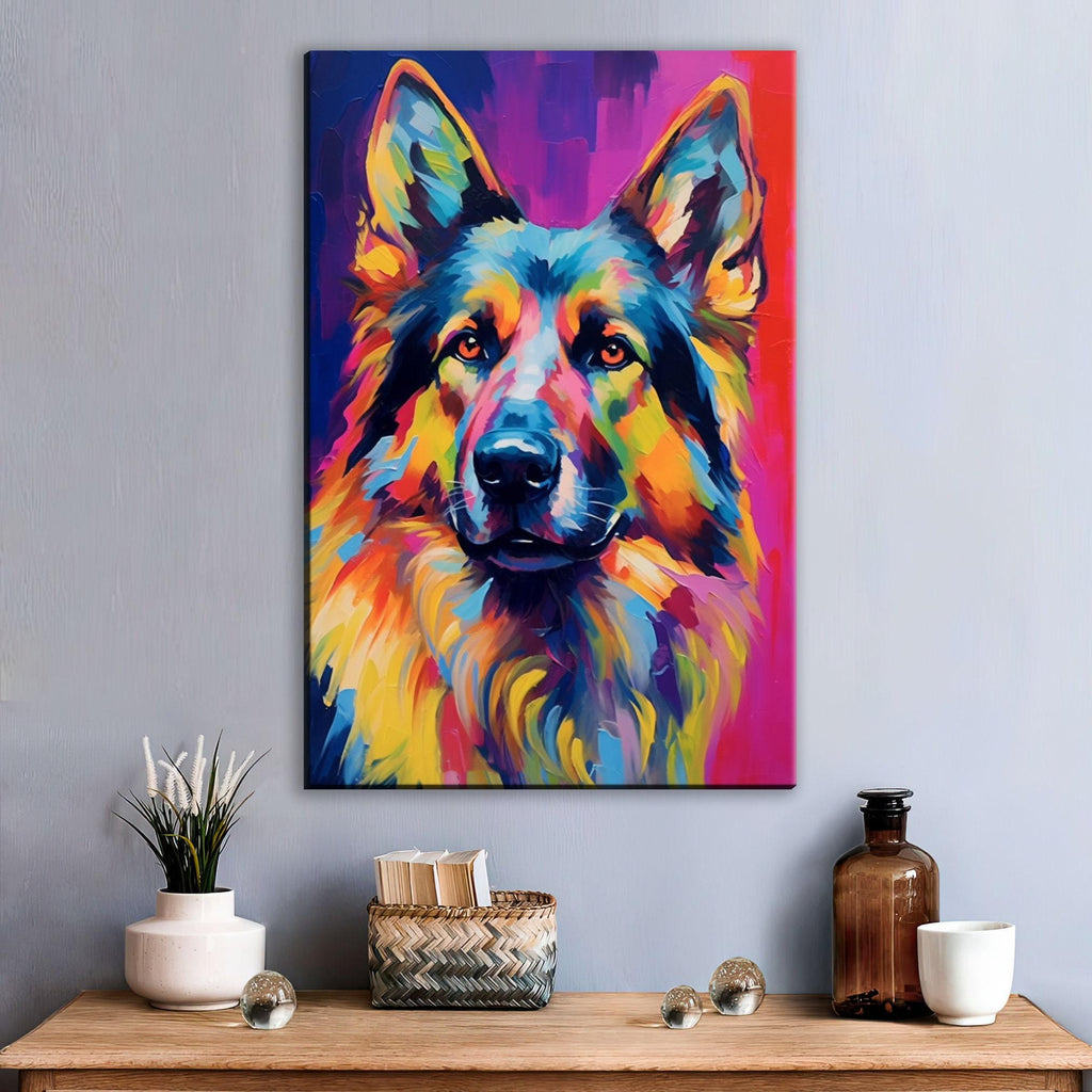 German Shepherd Painting - Large Canvas Wall Art | Colorful Dog Artwork, Giclee Print