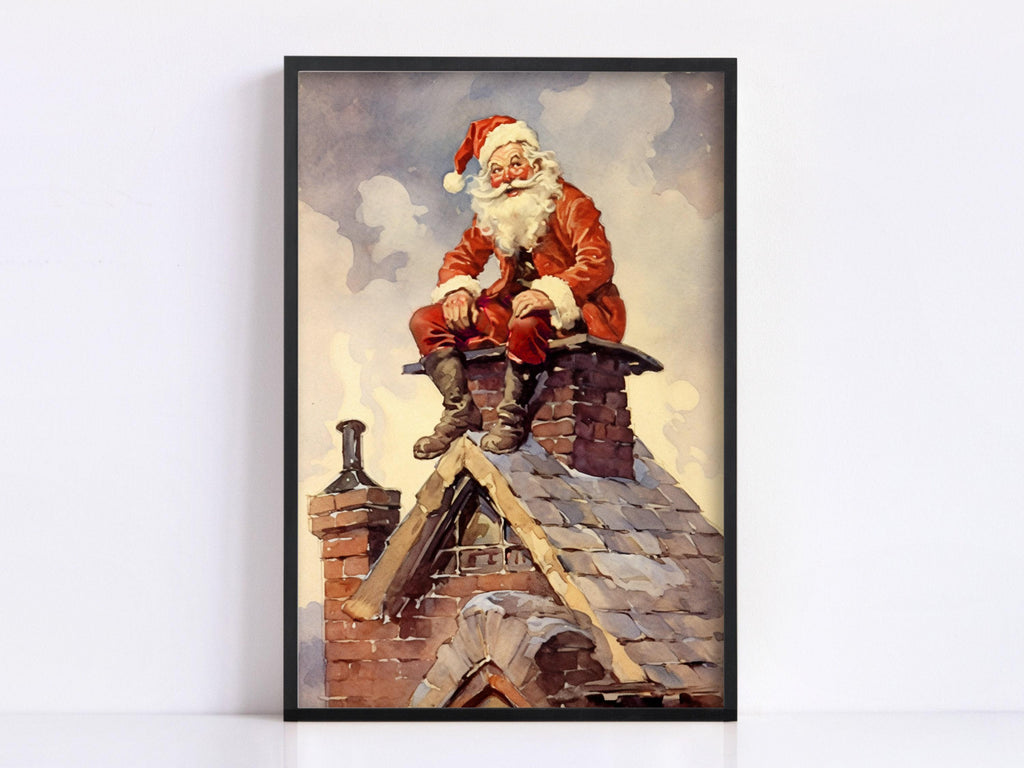 Norman Rockwell Style Santa Claus - Classic Christmas, Print on Canvas, Artist Paper, Watercolor Paper, Available in Extra Large Sizes