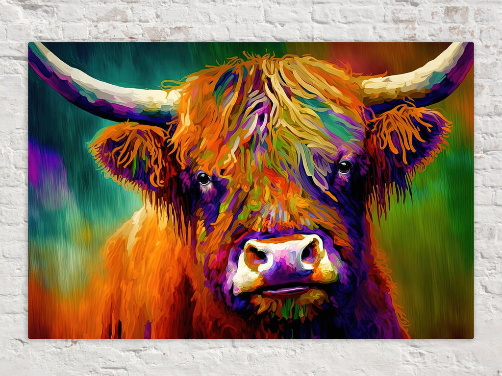 Highland Cow Canvas - Colorful Farmhouse Wall Art With Vibrant Rustic Decor