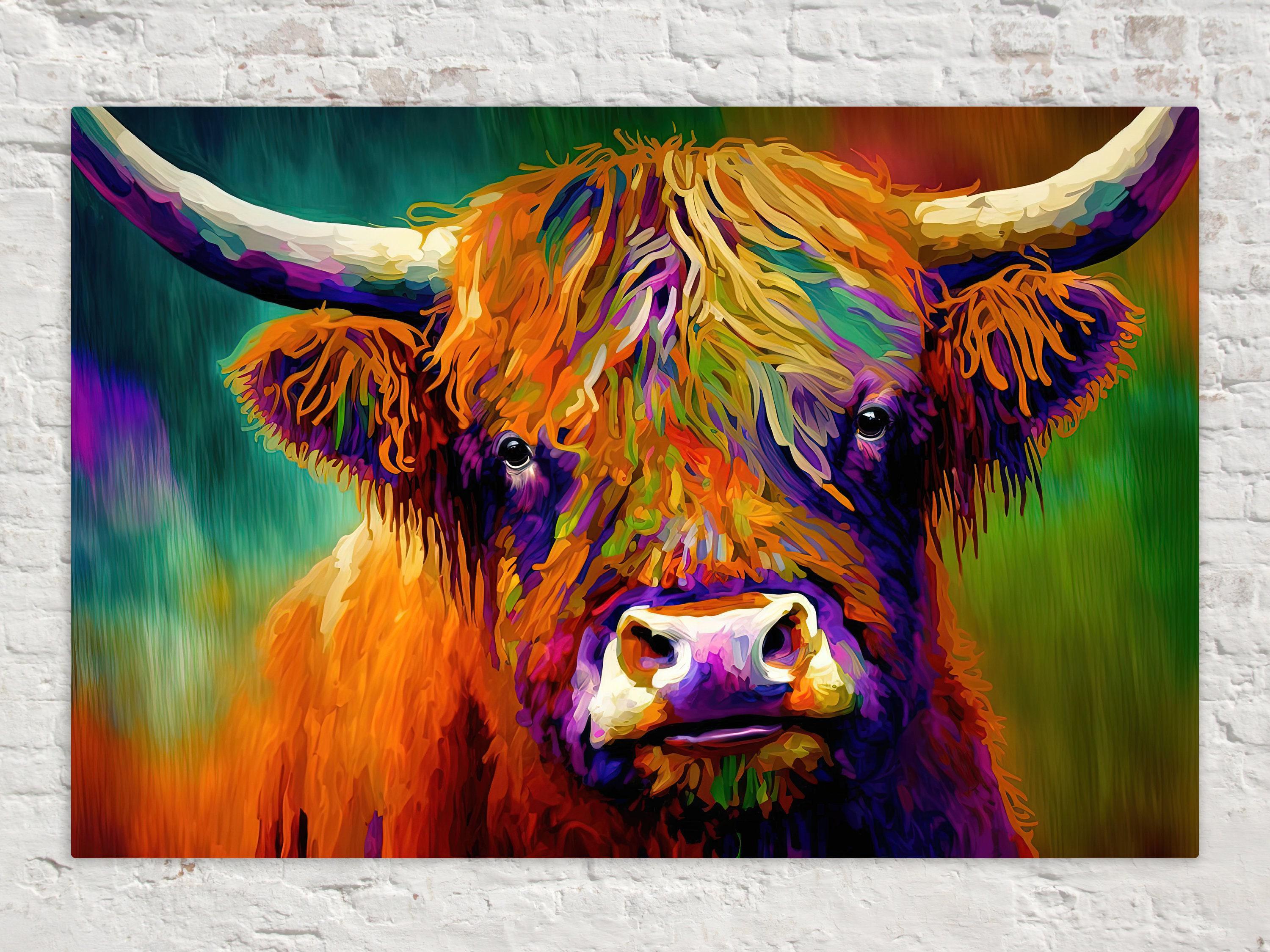 Highland Cow Canvas - Colorful Farmhouse Wall Art With Vibrant Rustic Decor