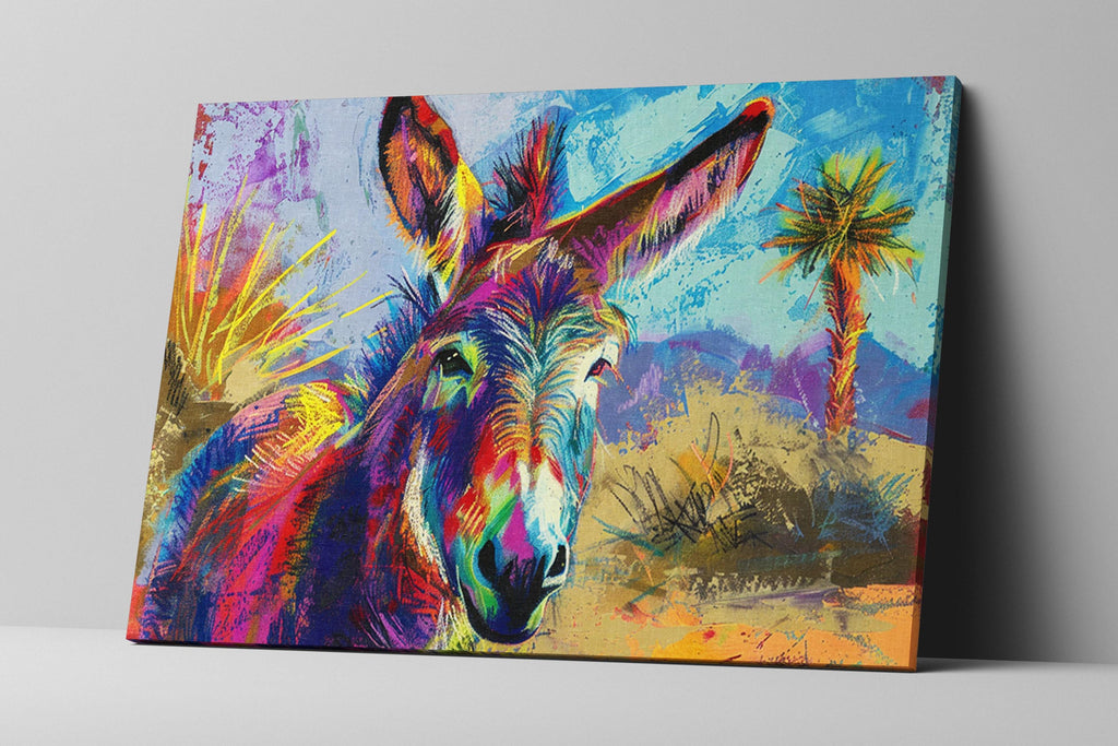 Donkey Pop Art - Colorful Wall Art | Large Canvas, Gallery Wrapped Rustic Decor