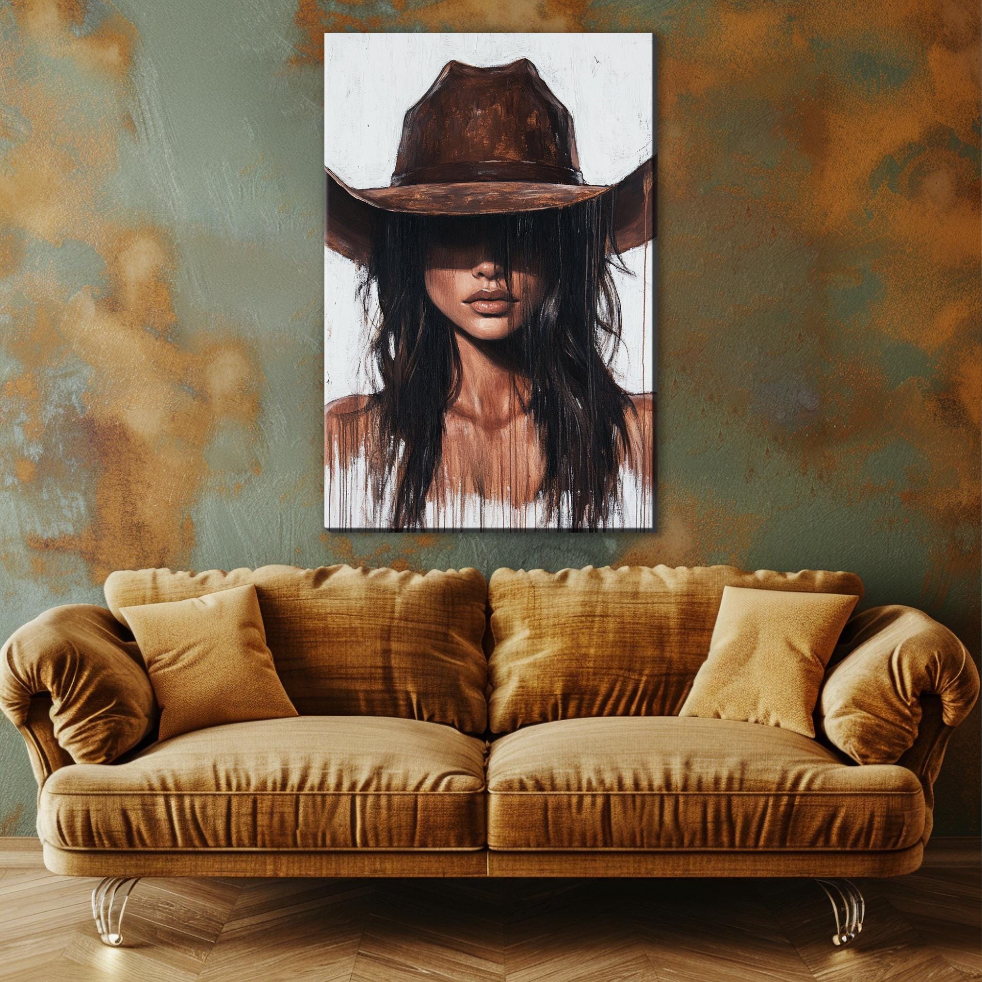 a painting of a woman wearing a cowboy hat