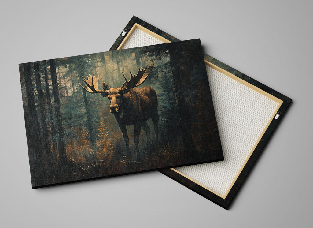 a painting of a moose in a forest