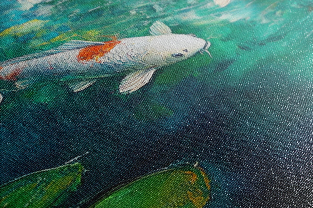 a painting of a koi fish swimming in a pond