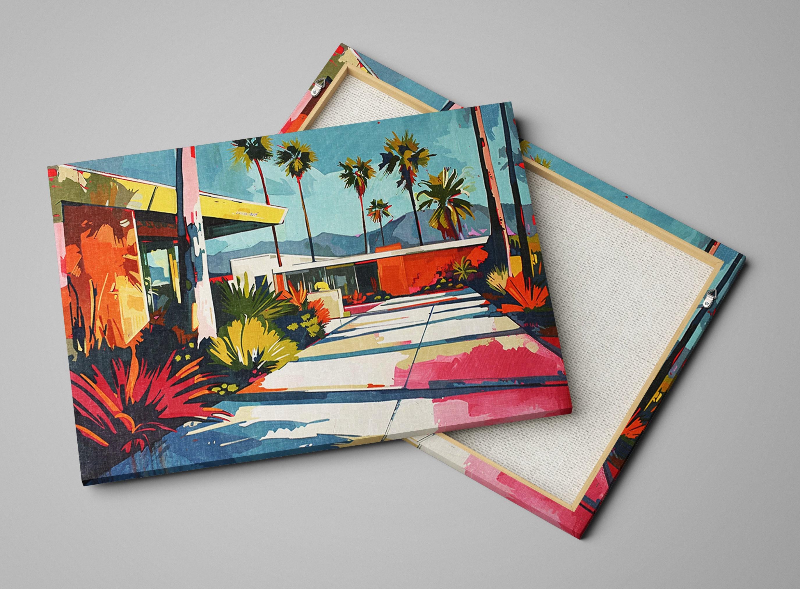 Palm Springs Wall Art – Vintage Mid-Century Modern Large Canvas Painting, Ready to Hang