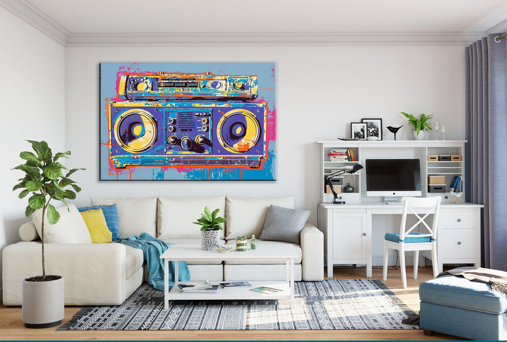 Retro Boombox Wall Art - Pop Art Canvas Print | Extra Large Gallery Wrapped Canvas