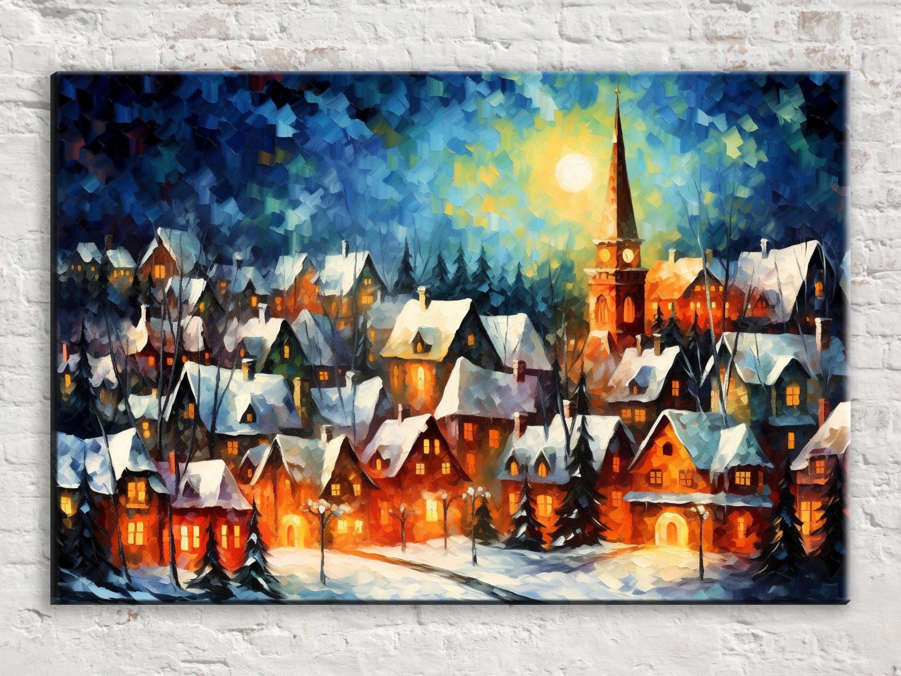 Victorian Christmas Oil Painting – Holiday Wall Art | Vintage Christmas Decor on Gallery Wrapped Canvas