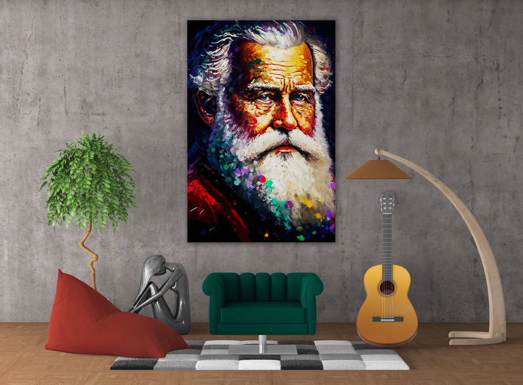 Santa Portrait Canvas - Old Saint Nick Painting | Holiday Wall Art Decor