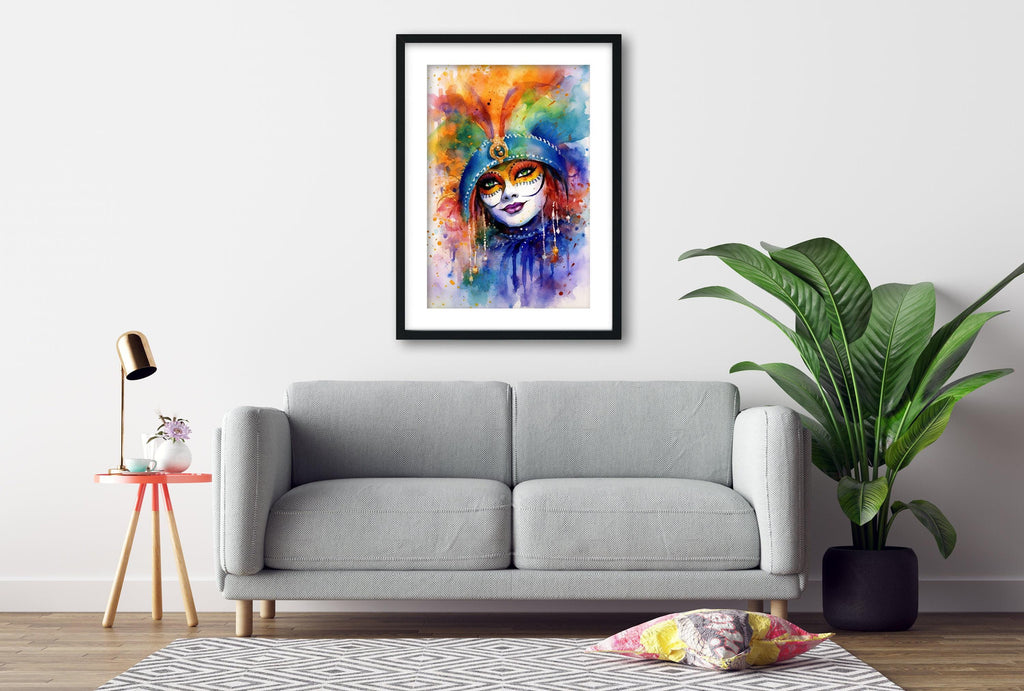 Mardi Gras Masked Woman Watercolor – NOLA Carnival Art, Print on Canvas, Artist Paper, Watercolor Paper, Available in Extra Large Sizes