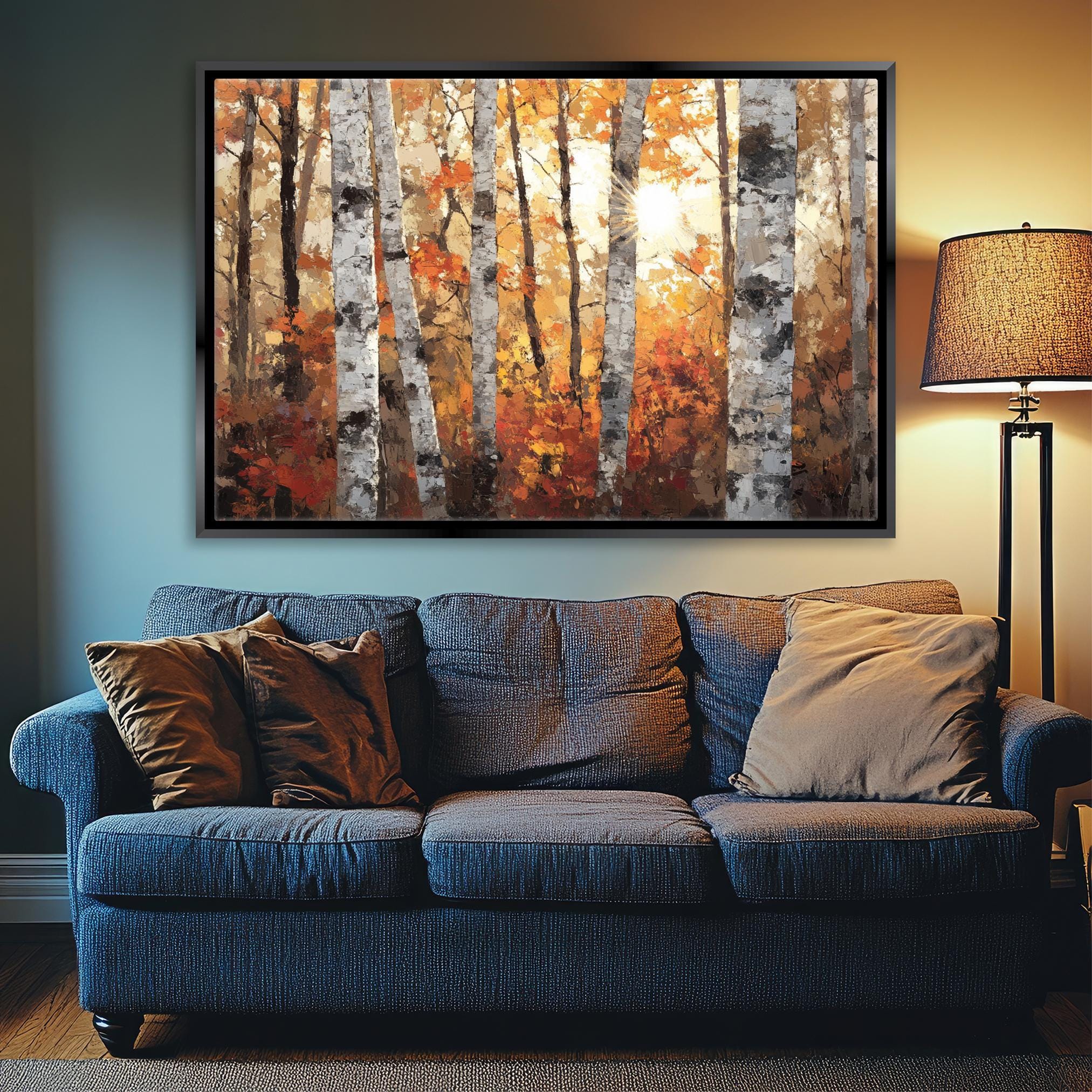 Autumn Birch Tree Wall Art - Extra Large Canvas | Cozy Fall Painting, Framed Birch Canvas
