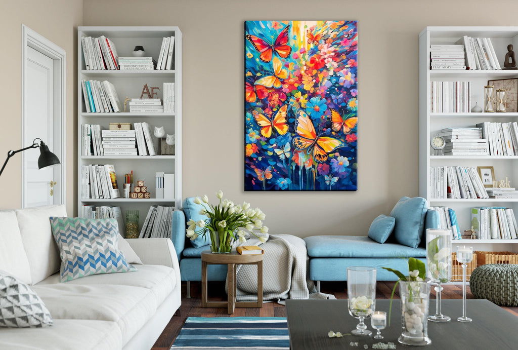 Butterfly Wall Art – Large Canvas Art with Vibrant Butterfly Print & Wood Frame