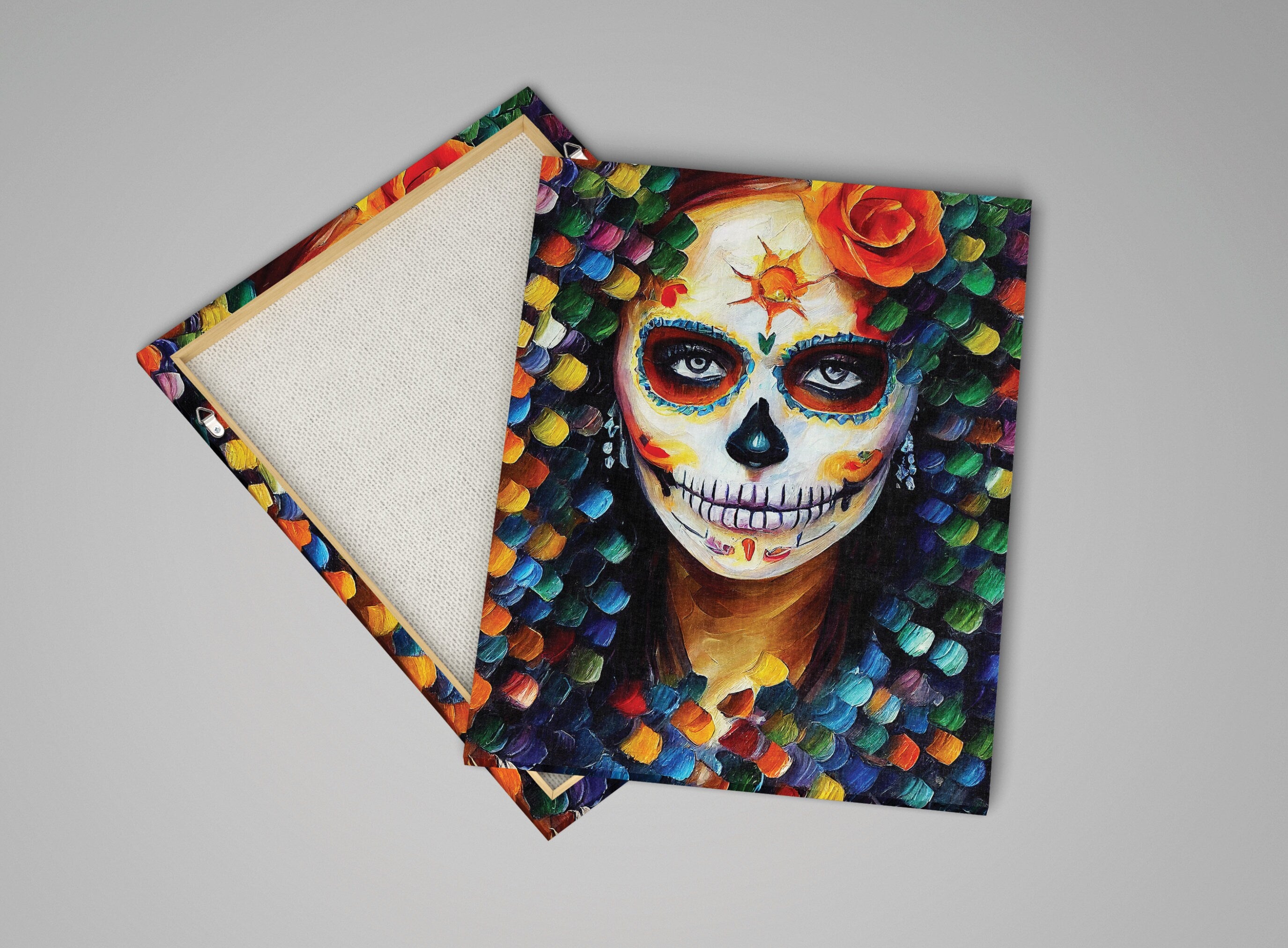 Sugar Skull Canvas – Dia De Los Muertos Art | Vibrant Flower Skull Print