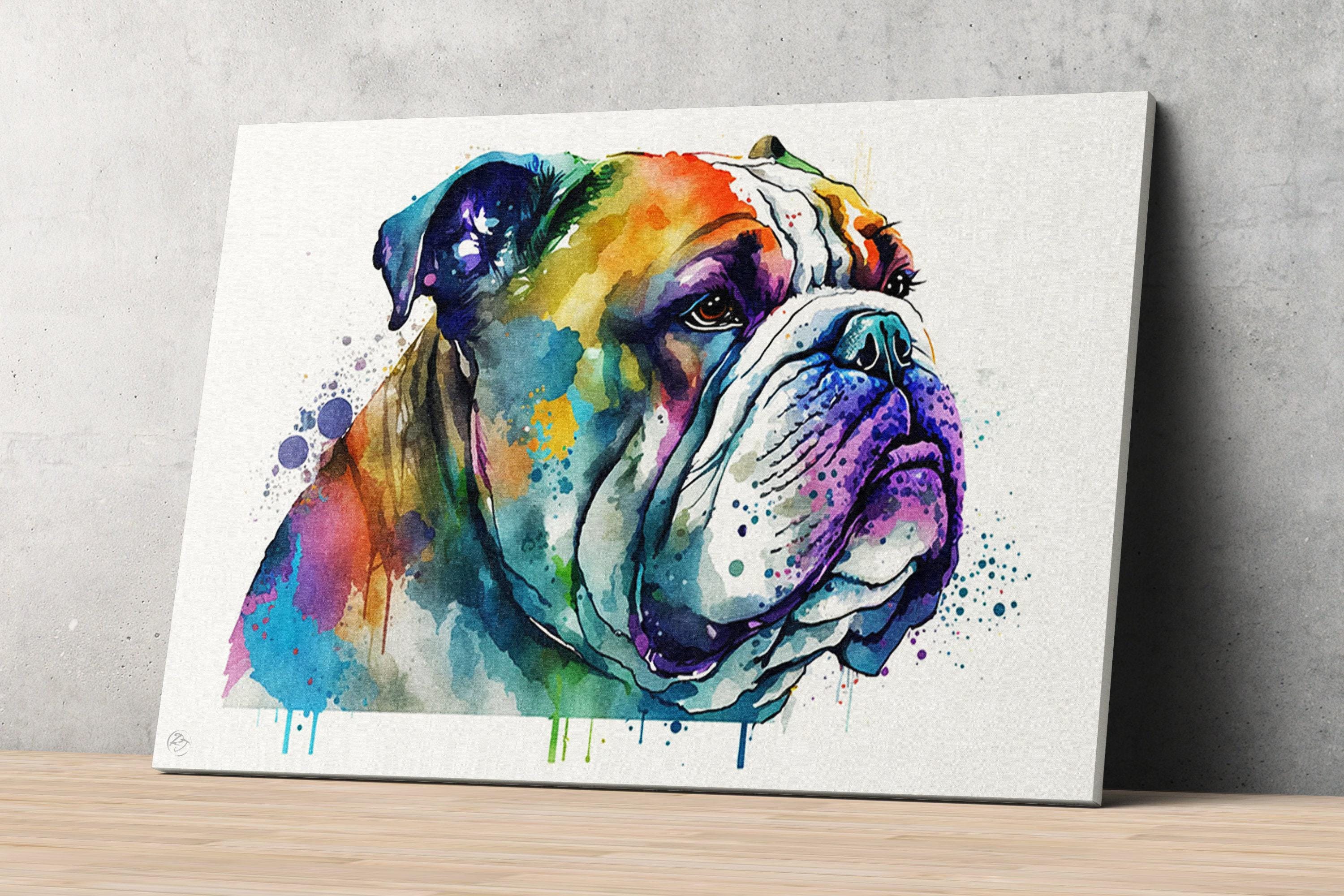 Bulldog Beauty: English Bulldog Watercolor Painting, Giclee Print on Canvas, Artist Paper, Watercolor Paper, Available in Extra Large Sizes