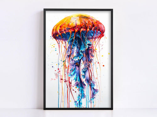 Abstract Floating Jellyfish Watercolor Wall Decor, Giclee Print on Canvas, Artist Paper, Watercolor Paper, Available in Extra Large Sizes
