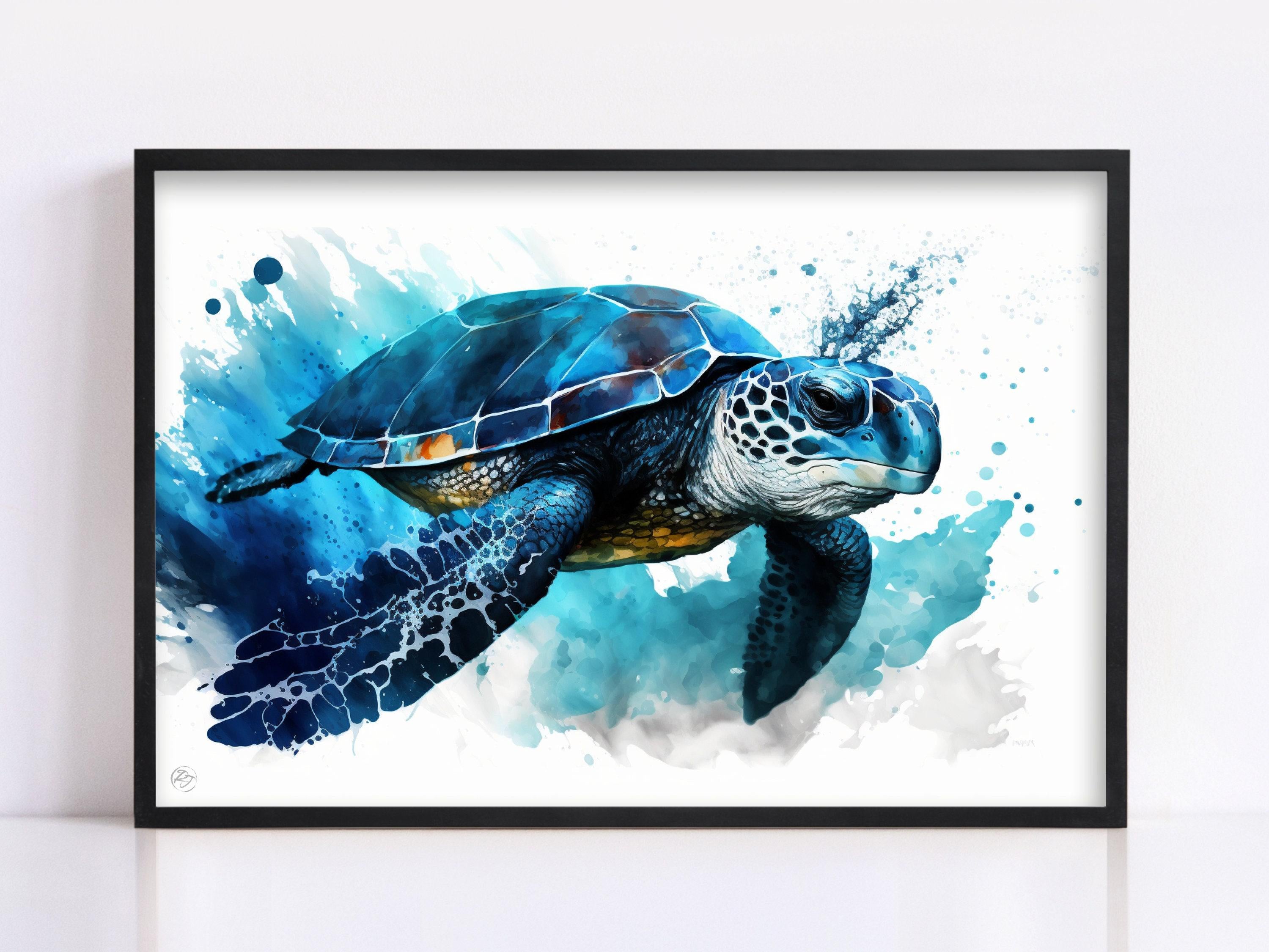 Ocean's Guardian: Watercolor Sea Turtle Wall Art, Giclee Print on Canvas, Artist Paper, Watercolor Paper, Available in Extra Large Sizes