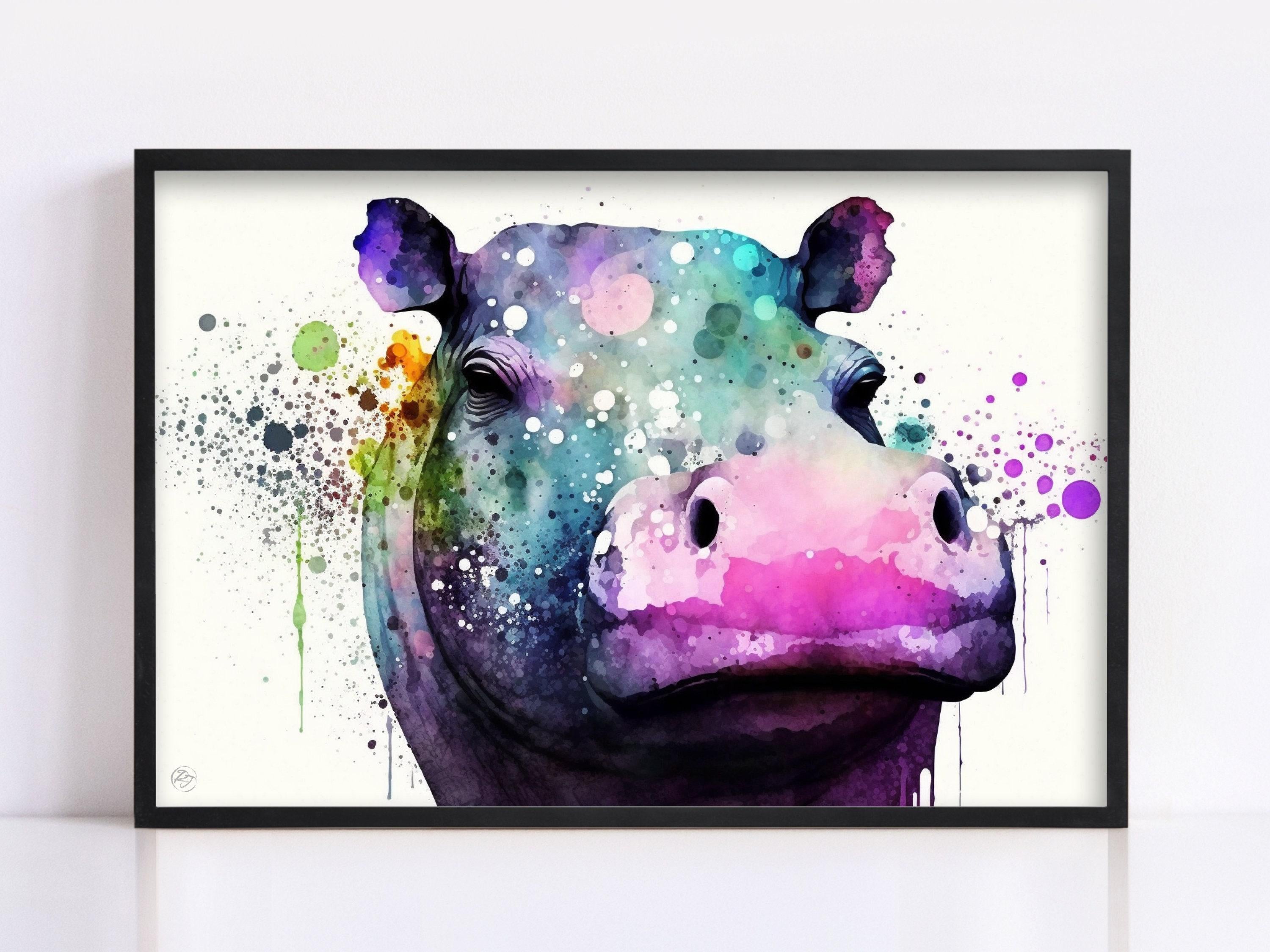Nature's Guardians: Watercolor Hippo Wall Art Print, Giclee Print on Canvas, Artist Paper, Watercolor Paper, Available in Extra Large Sizes
