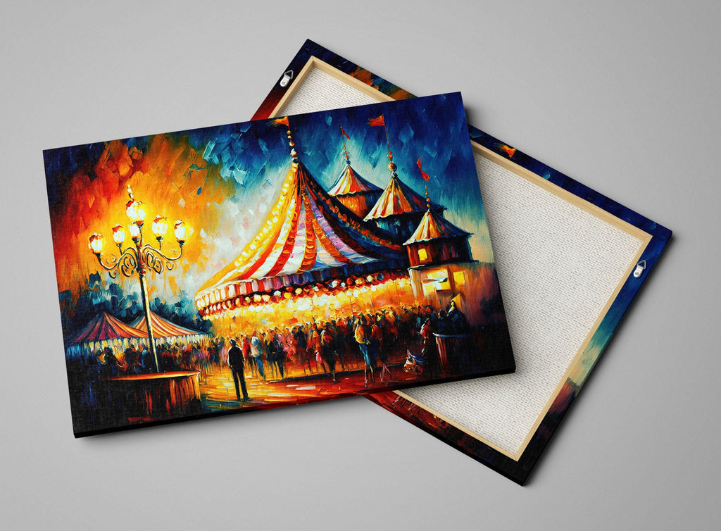 Circus Scene Canvas Art - Large Vintage Carnival Print With Wooden Frame