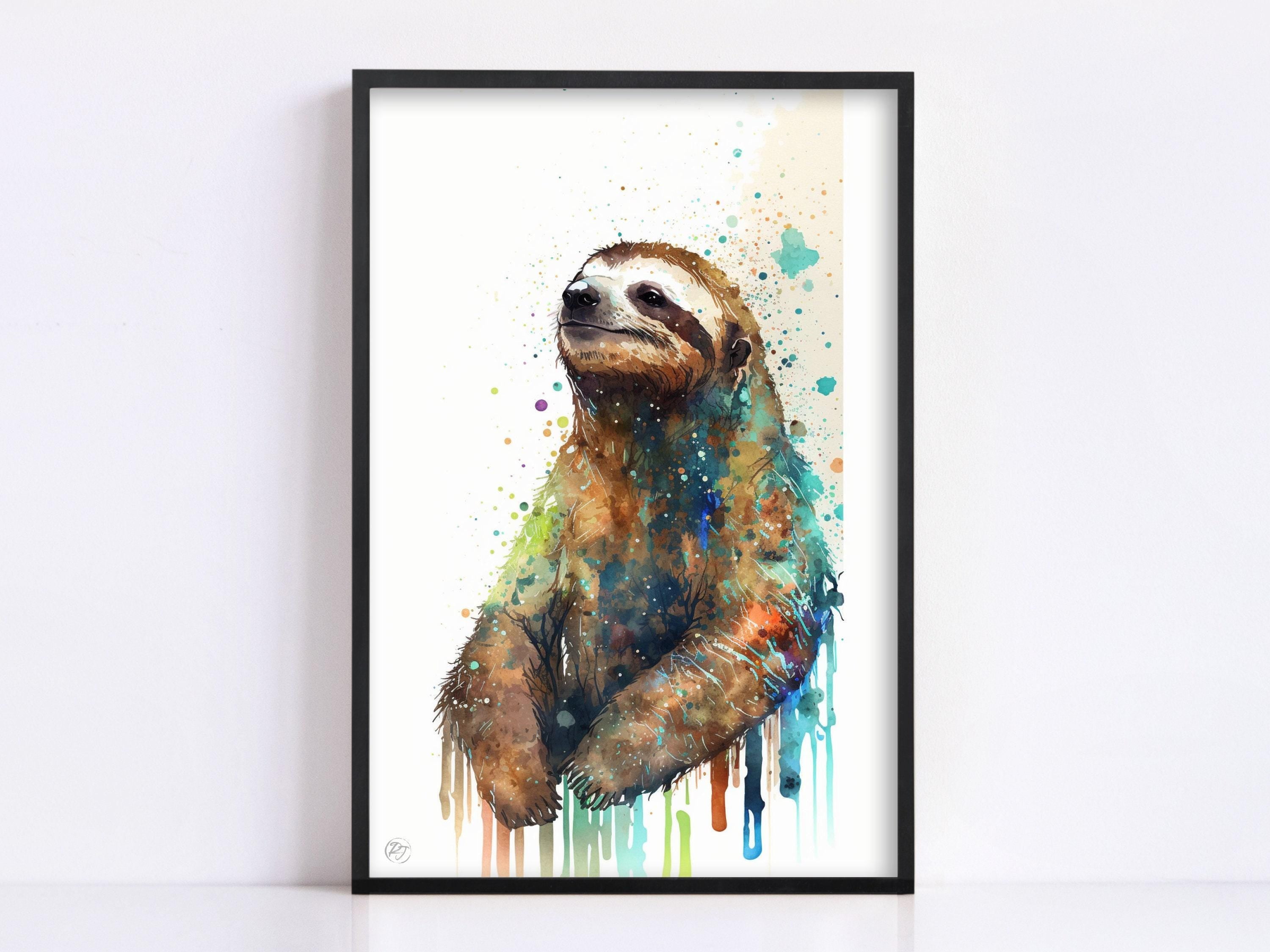 Rainforest Relaxation: Watercolor Sloth Wall Art, Giclee Print on Canvas, Artist Paper, Watercolor Paper, Available in Extra Large Sizes