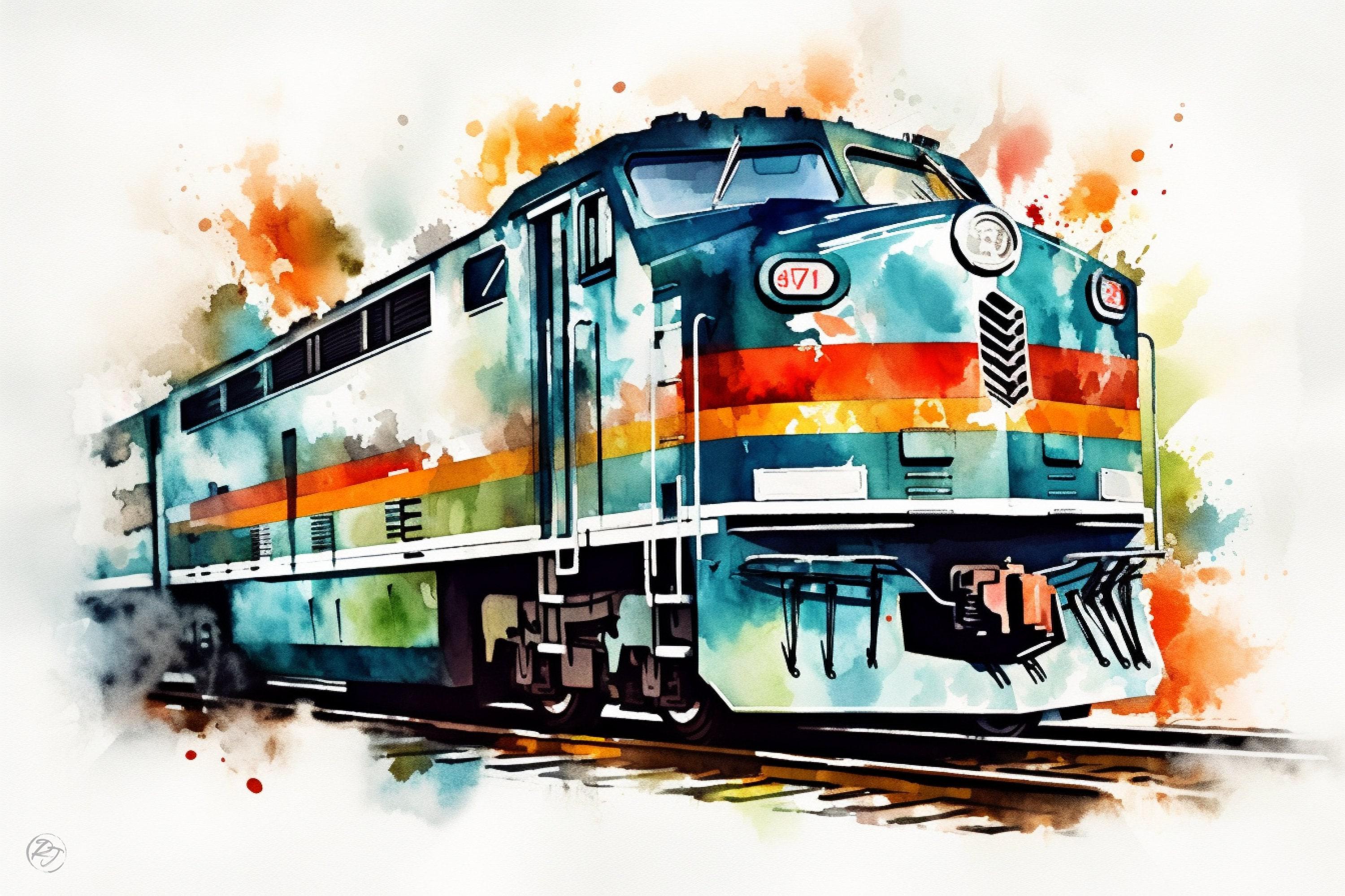 Express of Nostalgia: Watercolor Train Print, Giclee Print on Canvas, Artist Paper, Watercolor Paper, Available in Extra Large Sizes