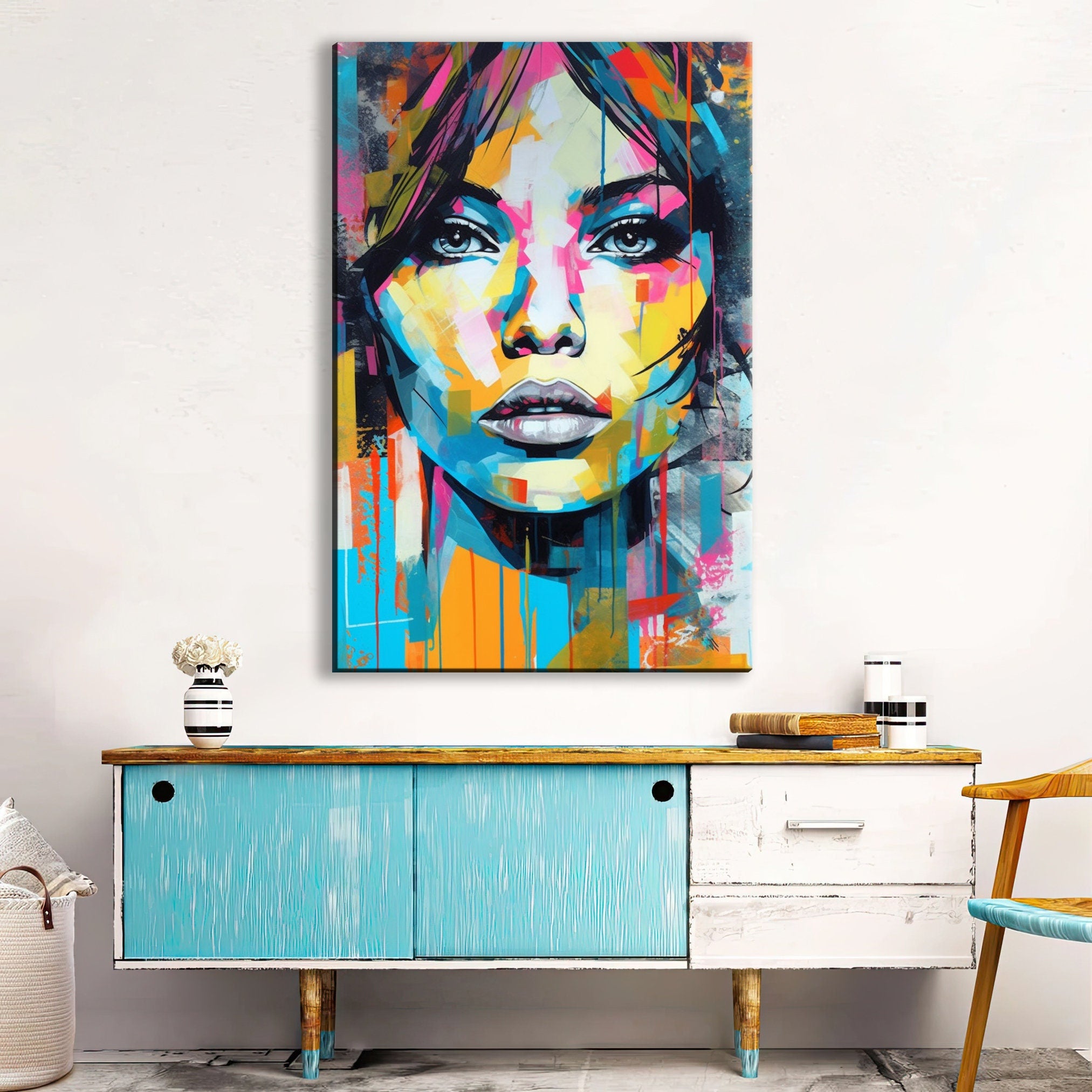 Minimal Woman Artwork – Expressive Canvas Wall Art Painting | Large Pop Art