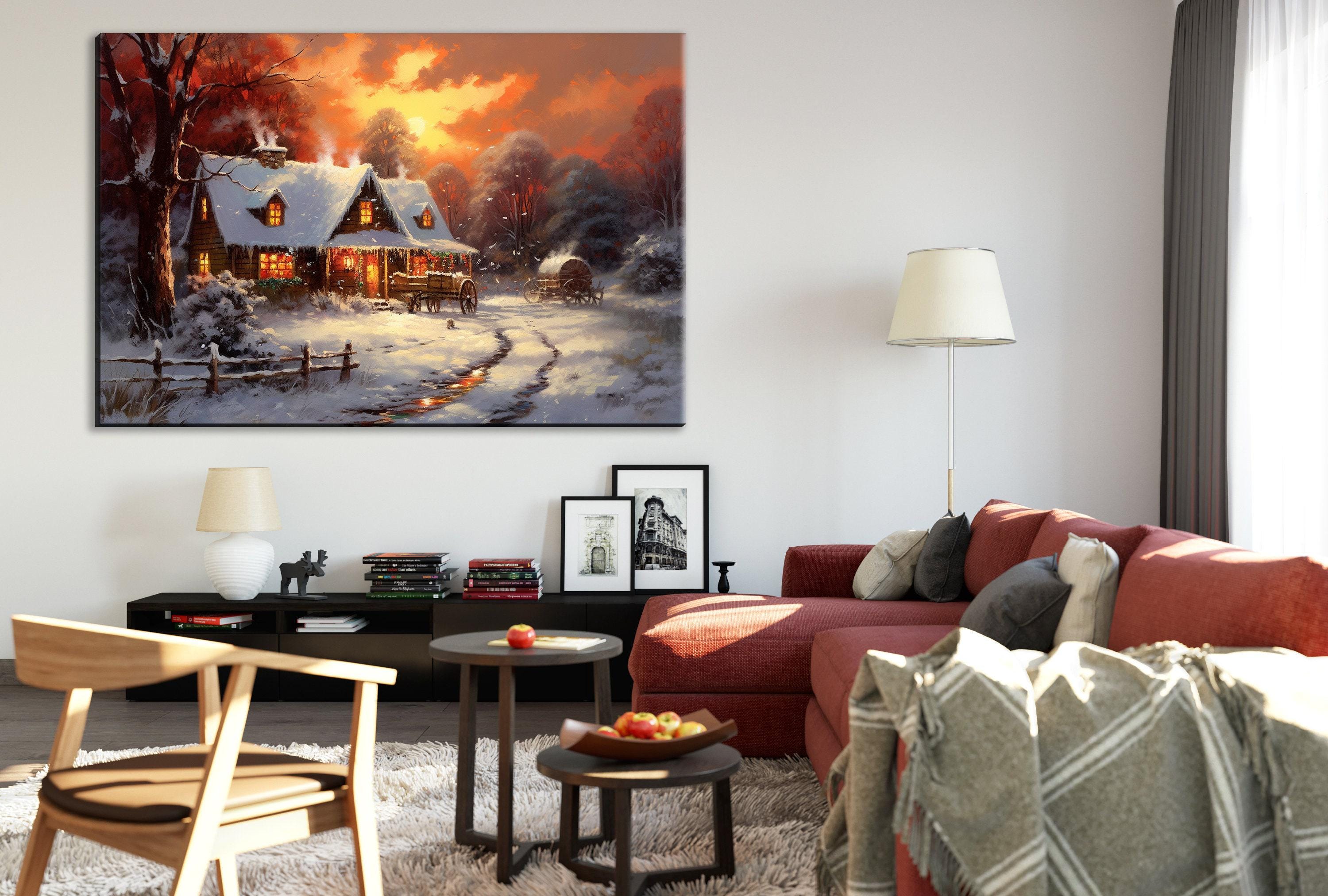 Christmas Canvas Art - Rustic Holiday Wall Decor | Oil Painting on Gallery Wrapped Canvas