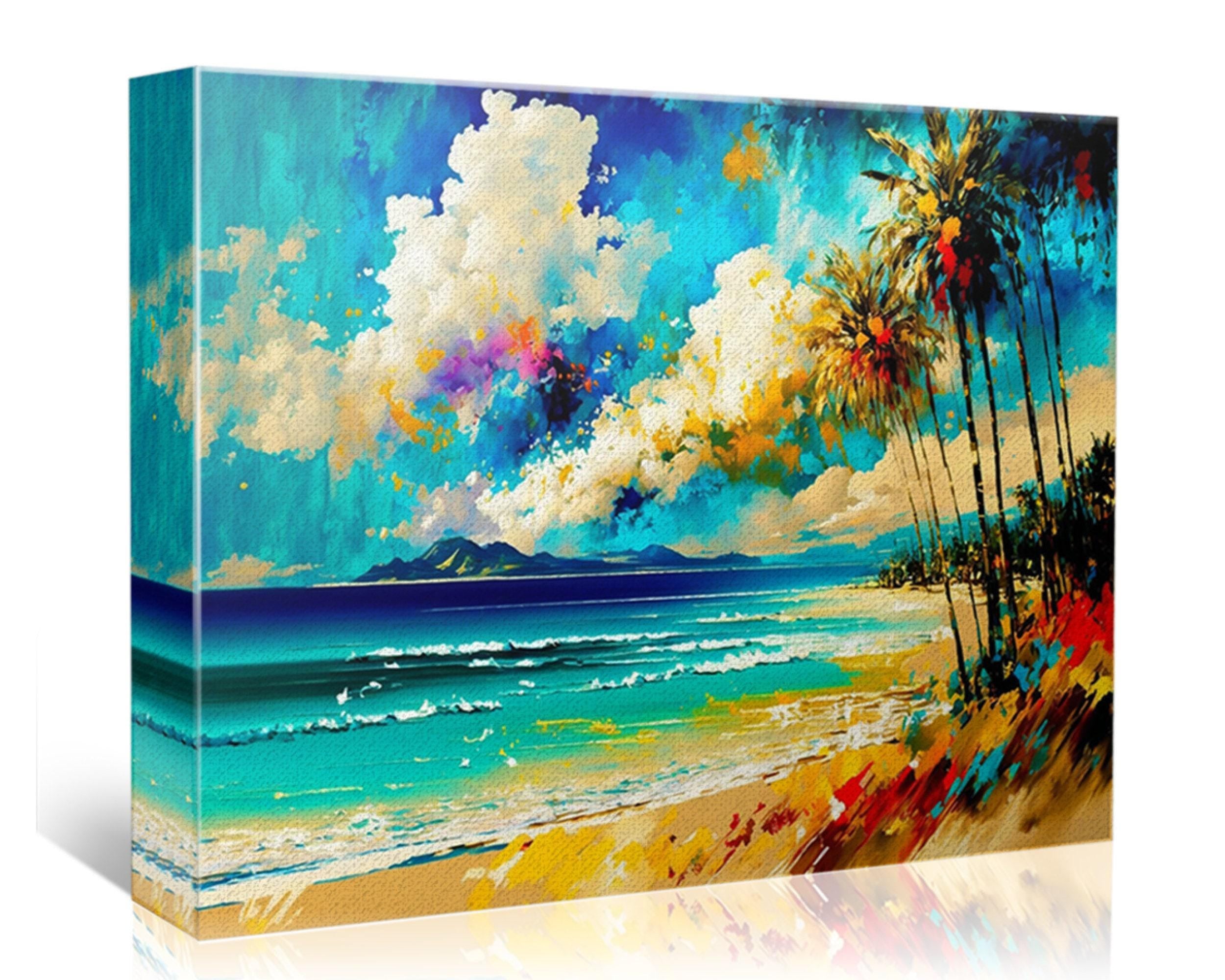 Beach Canvas Wall Art – Large Coastal Wall Art With Real Wood Frame, Tranquil Scene