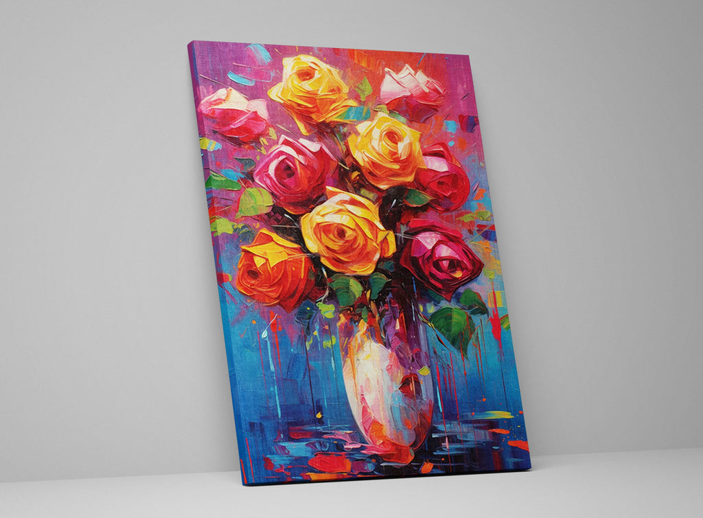 Rose Bouquet Canvas – Large Floral Wall Decor | Vibrant Abstract Roses Art Print
