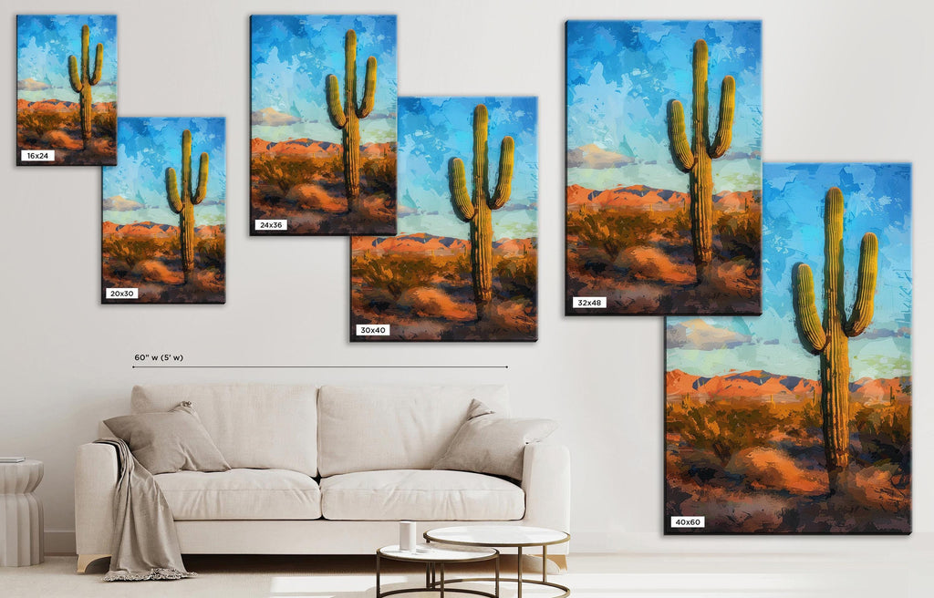 Lone Saguaro Canvas – Desert Landscape Art | Gallery Wrapped Extra Large Cactus Print