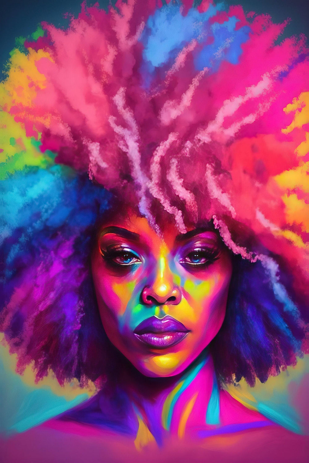 Black Female Art Print - Vibrant African Queen Painting on Gallery Wrapped Canvas