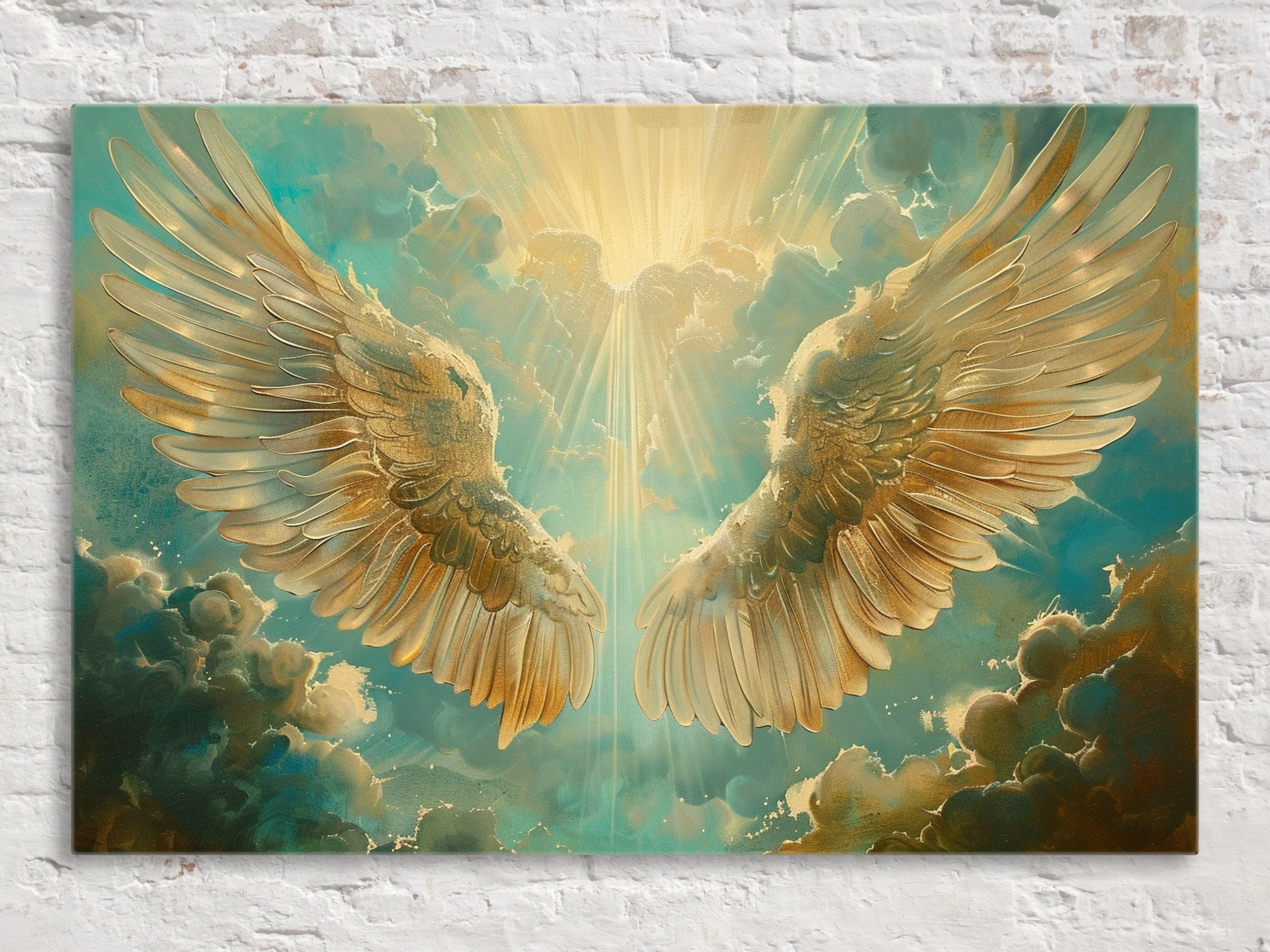 Angel Wings Art – Large Canvas Print | Heavenly Sun Rays | Christian Wall Decor