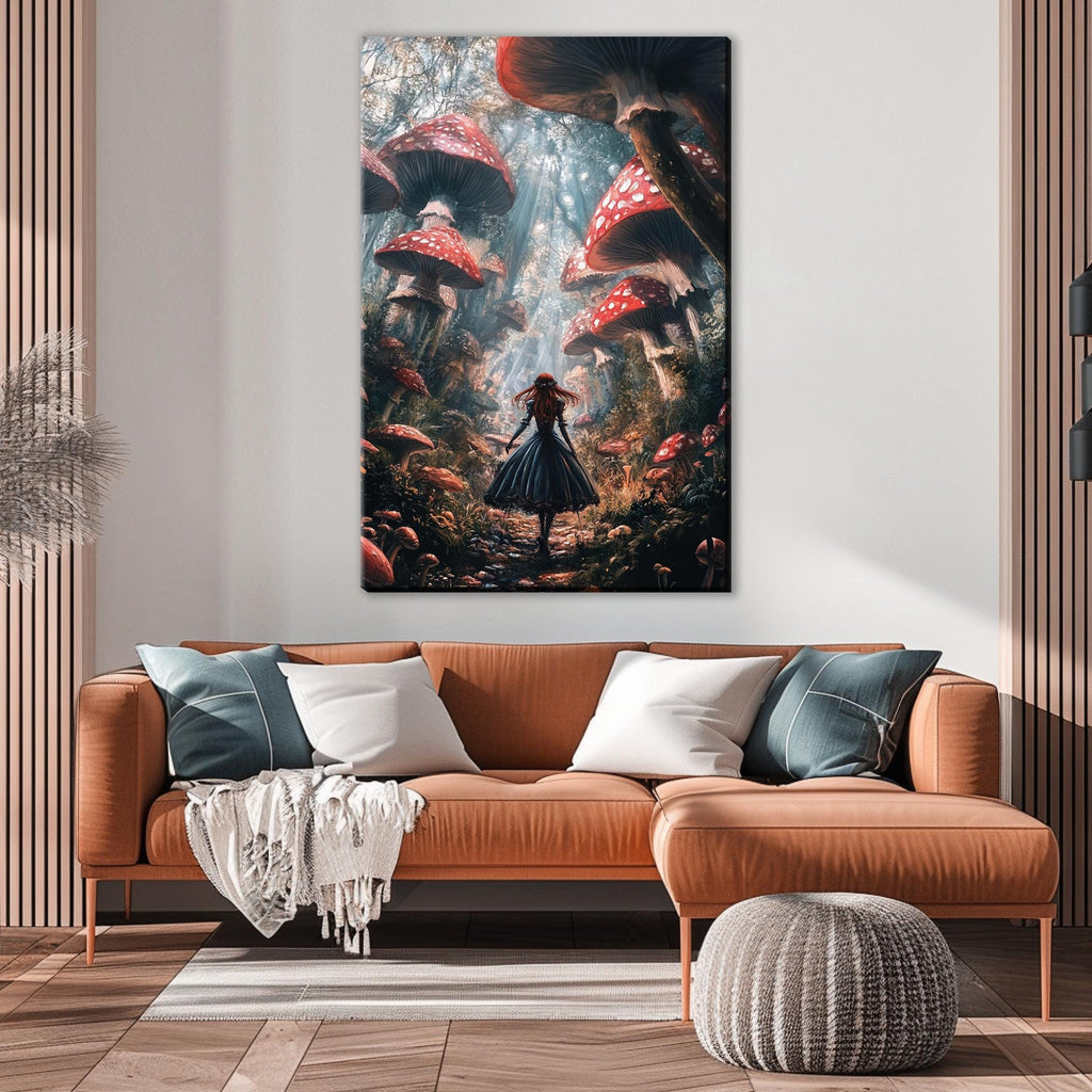 a living room with a couch and a painting on the wall