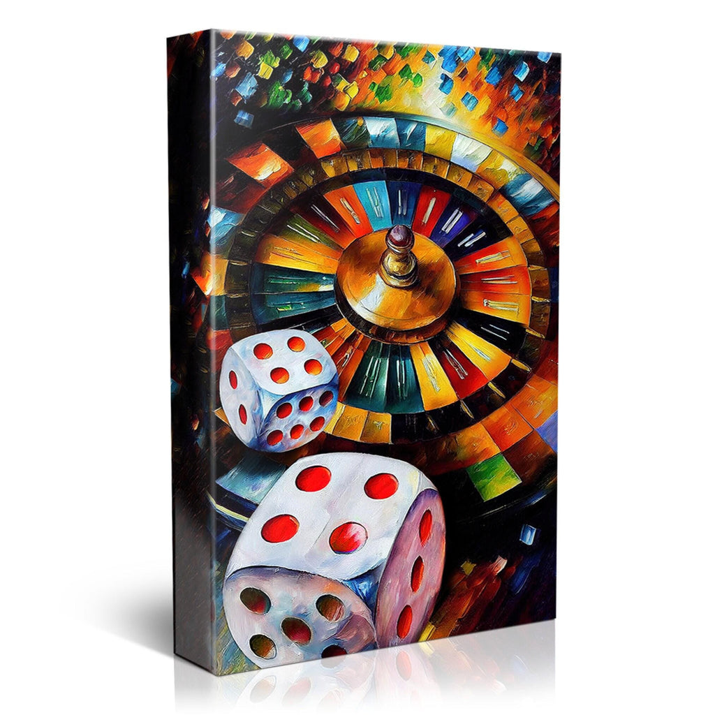 Gambling Canvas Art – Roulette Wheel Print With Dice Wall Art On Wooden Frame