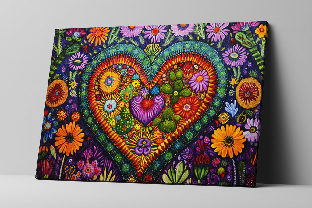 a colorful painting of a heart surrounded by flowers
